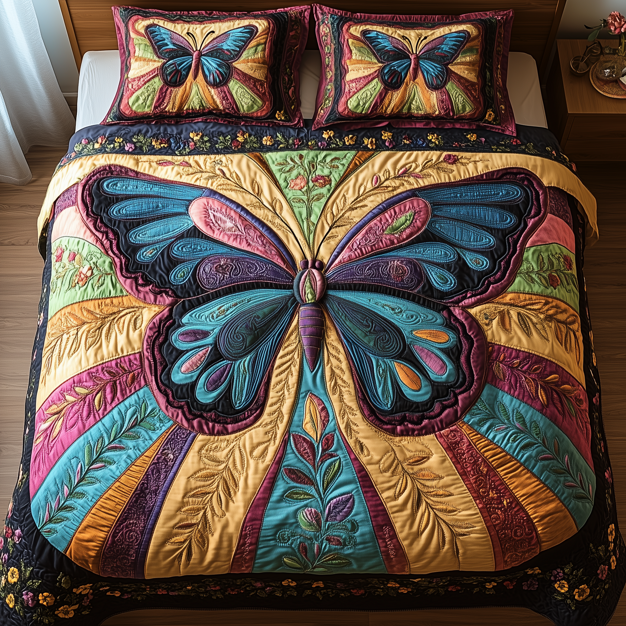 Butterfly Bliss Quilted Bedding Set Duvet Cover Bedspread Set Item Online Mother' Day Gifts