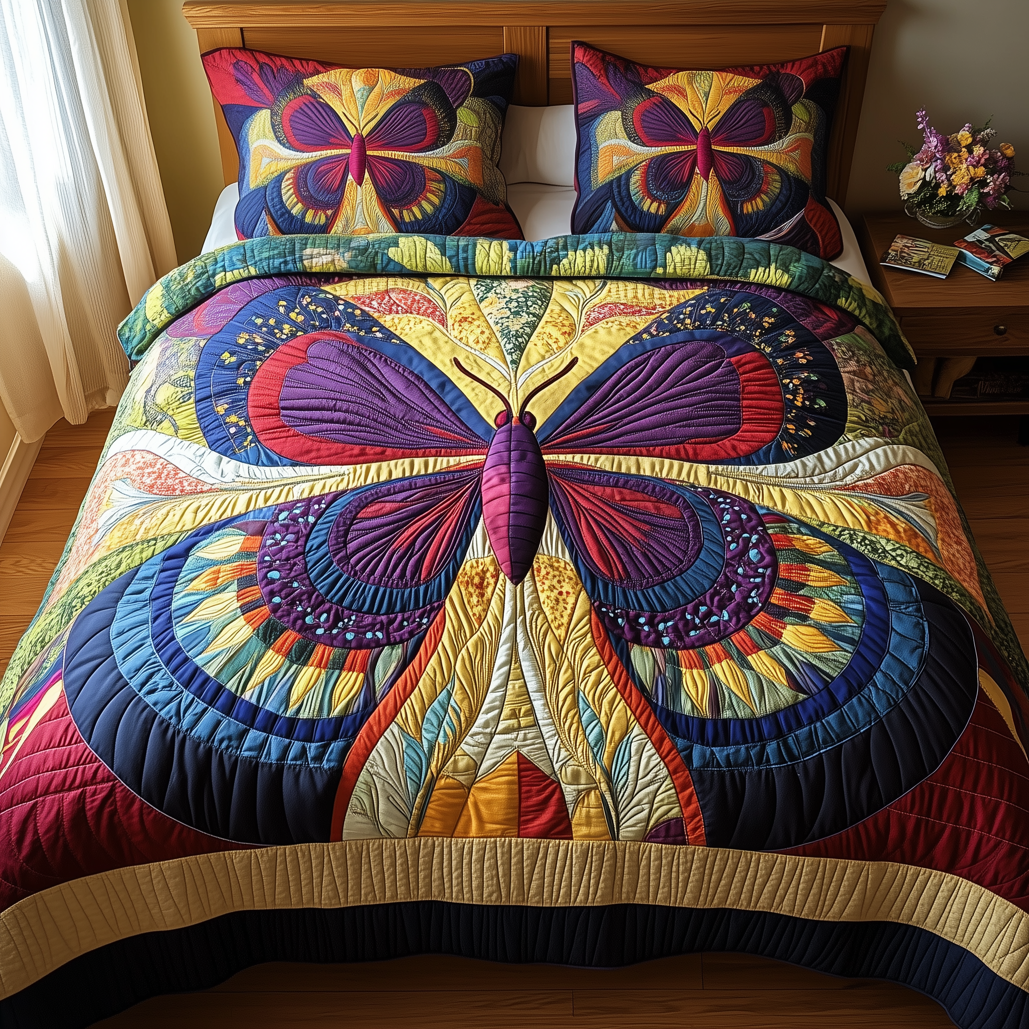 Butterfly Charm Quilted Bedding Set Duvet Cover Bedspread Set Item Butterfly Presents