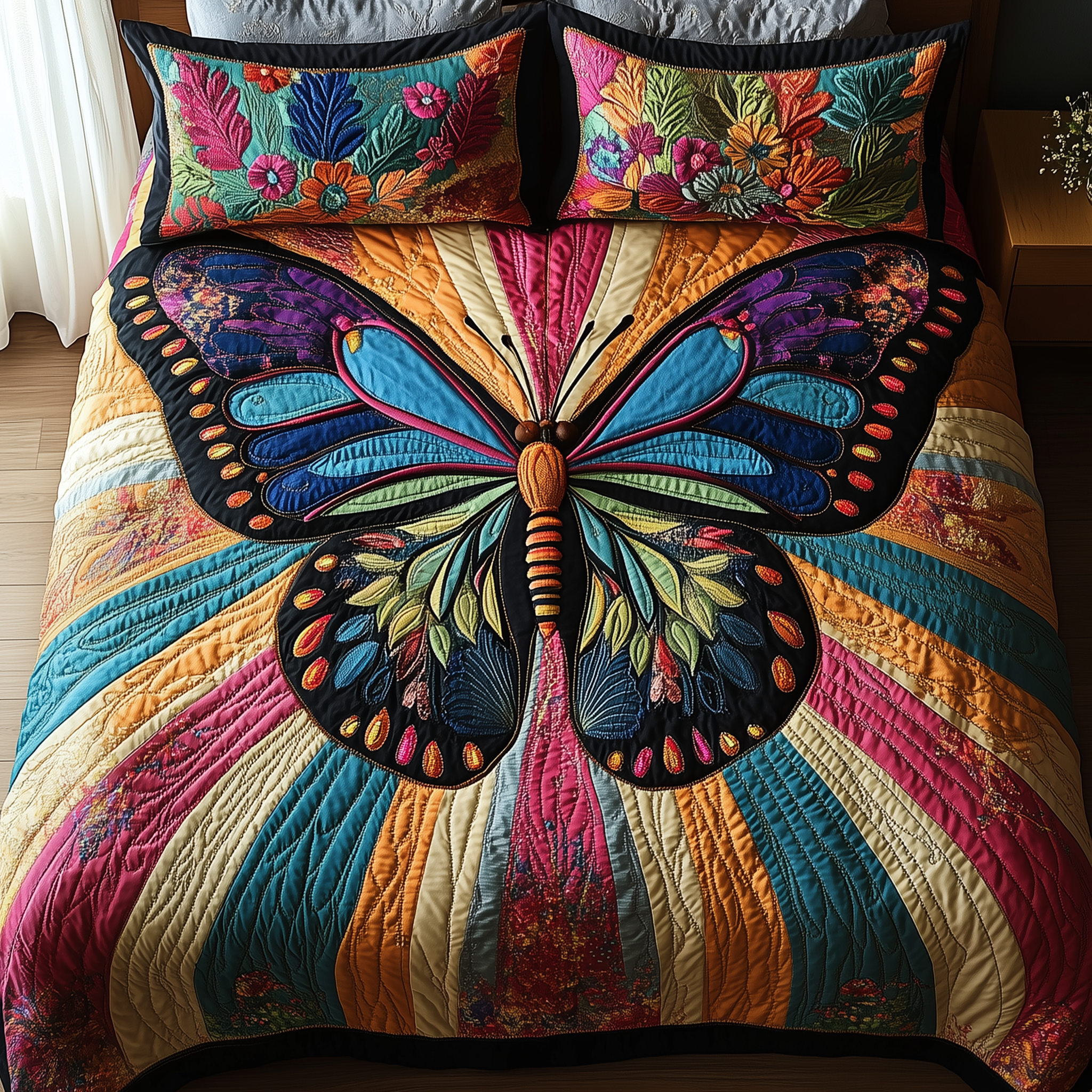 Butterfly Radiance Quilted Bedding Set Duvet Cover Bedspread Set Item Perfect Mother' Day Gifts