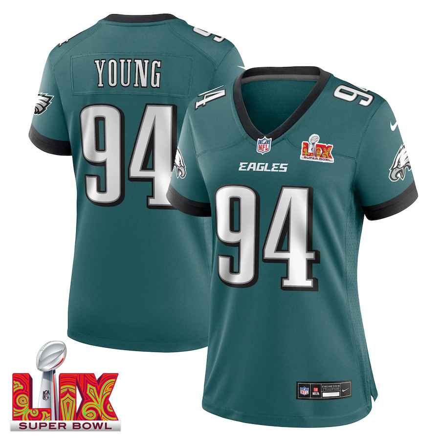 Byron Young #94 Philadelphia Eagles Super Bowl LIX Women's Jersey - Midnight Green - JS524