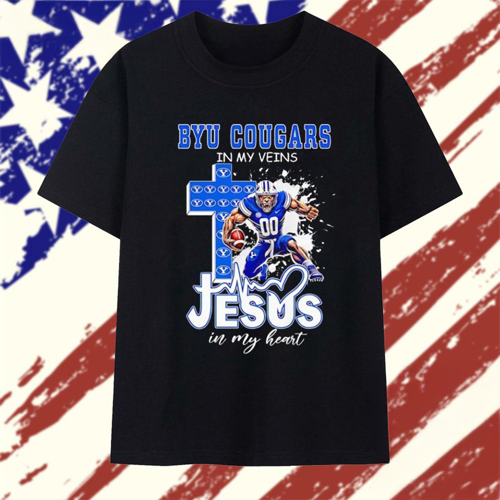Byu Cougars In My Veins Jesus In My Heart Mascot T-Shirt Byu Cougars Merch Faith Gift