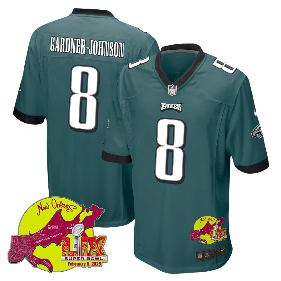 C.J. Gardner-Johnson 8 Philadelphia Eagles Super Bowl LIX New Orleans Patch Game Men Jersey - Midnight Green - JS998