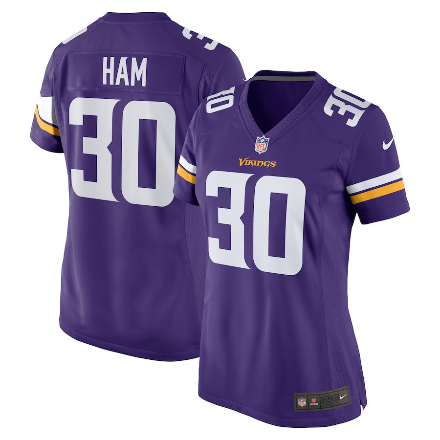 C.J. Ham 30 Minnesota Vikings Women Game Jersey - Purple - JS529