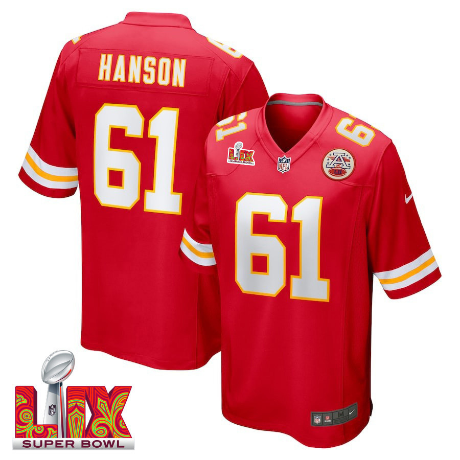 C.J. Hanson #61 Kansas City Chiefs Super Bowl LIX Jersey - Men's - Red - JS407