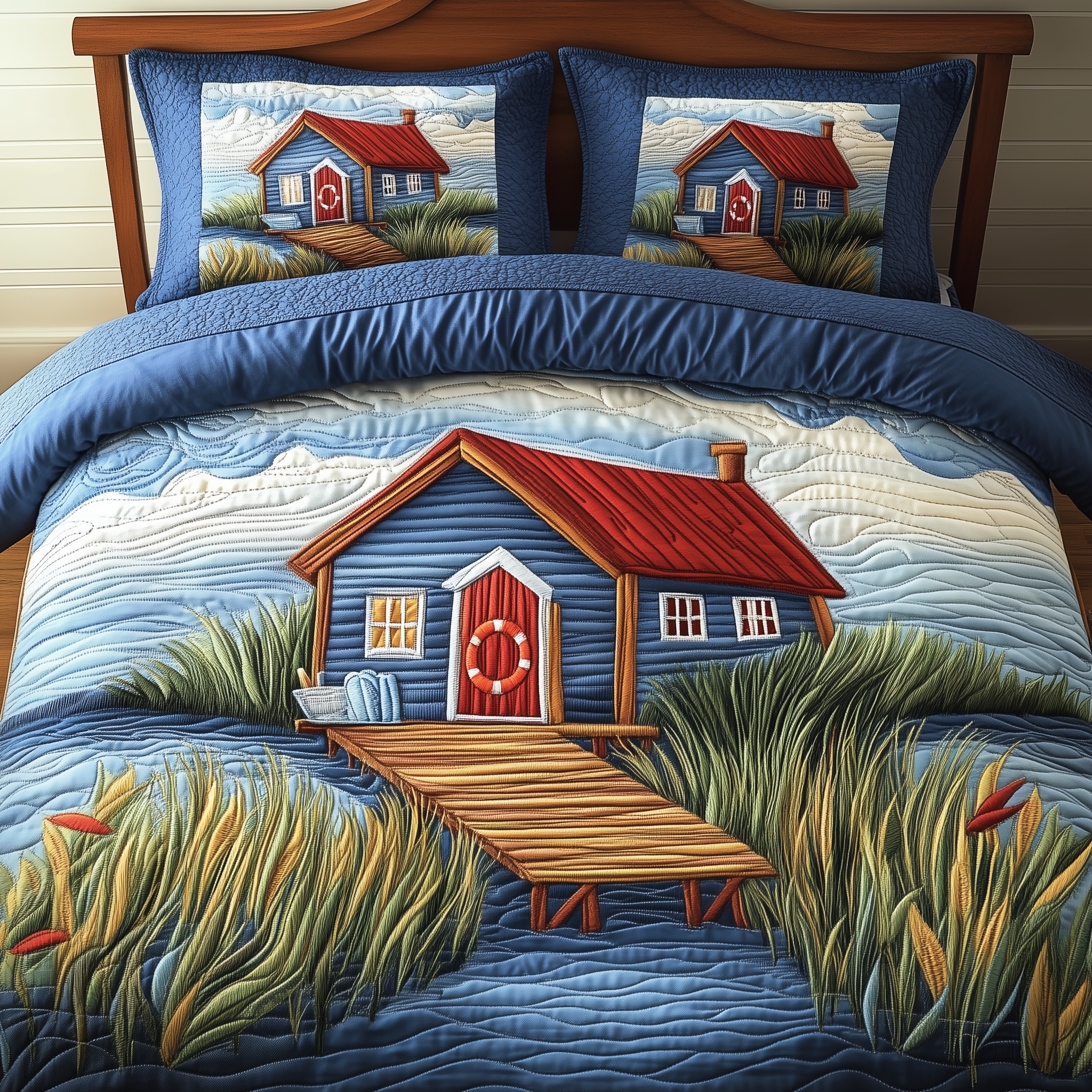Cabin by the Waves Quilted Bedding Set Duvet Cover Bedspread Set Item Good Gifts For Mom Birthday