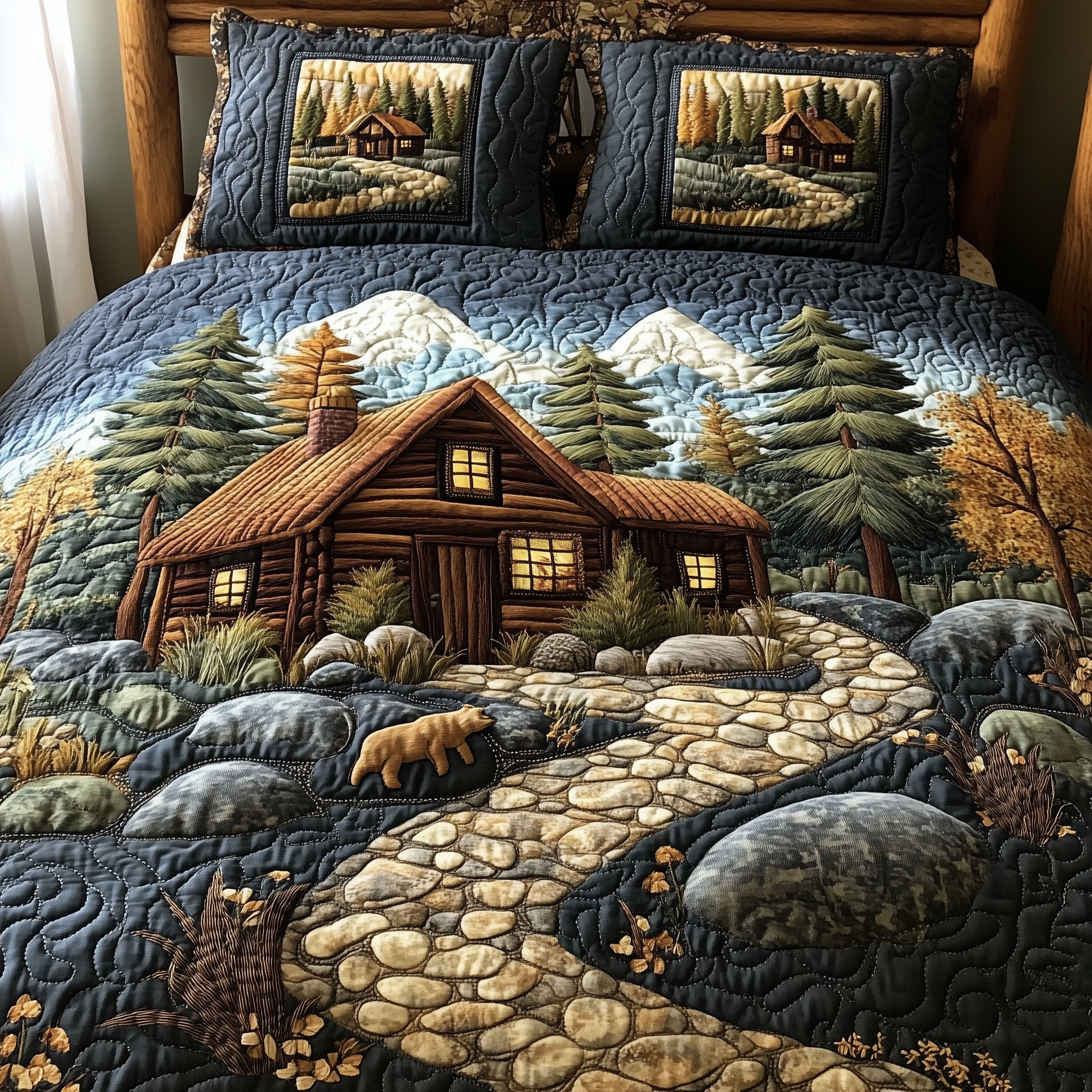 Cabin in Woods Quilted Bedding Set Duvet Cover Bedspread Set Item Best Father's Day Special Gifts