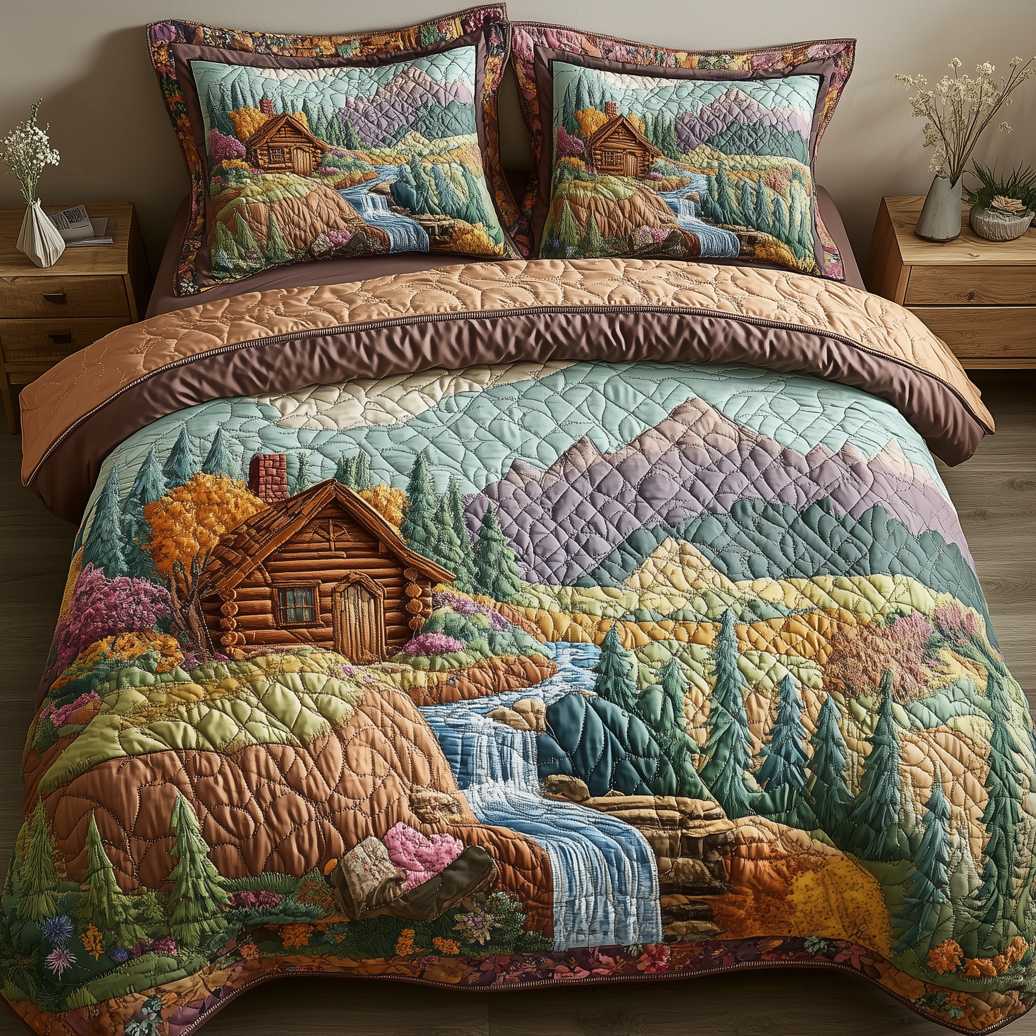 Cabin in Woods Quilted Bedding Set Duvet Cover Bedspread Set Item Father In Law Gifts Dad's Day