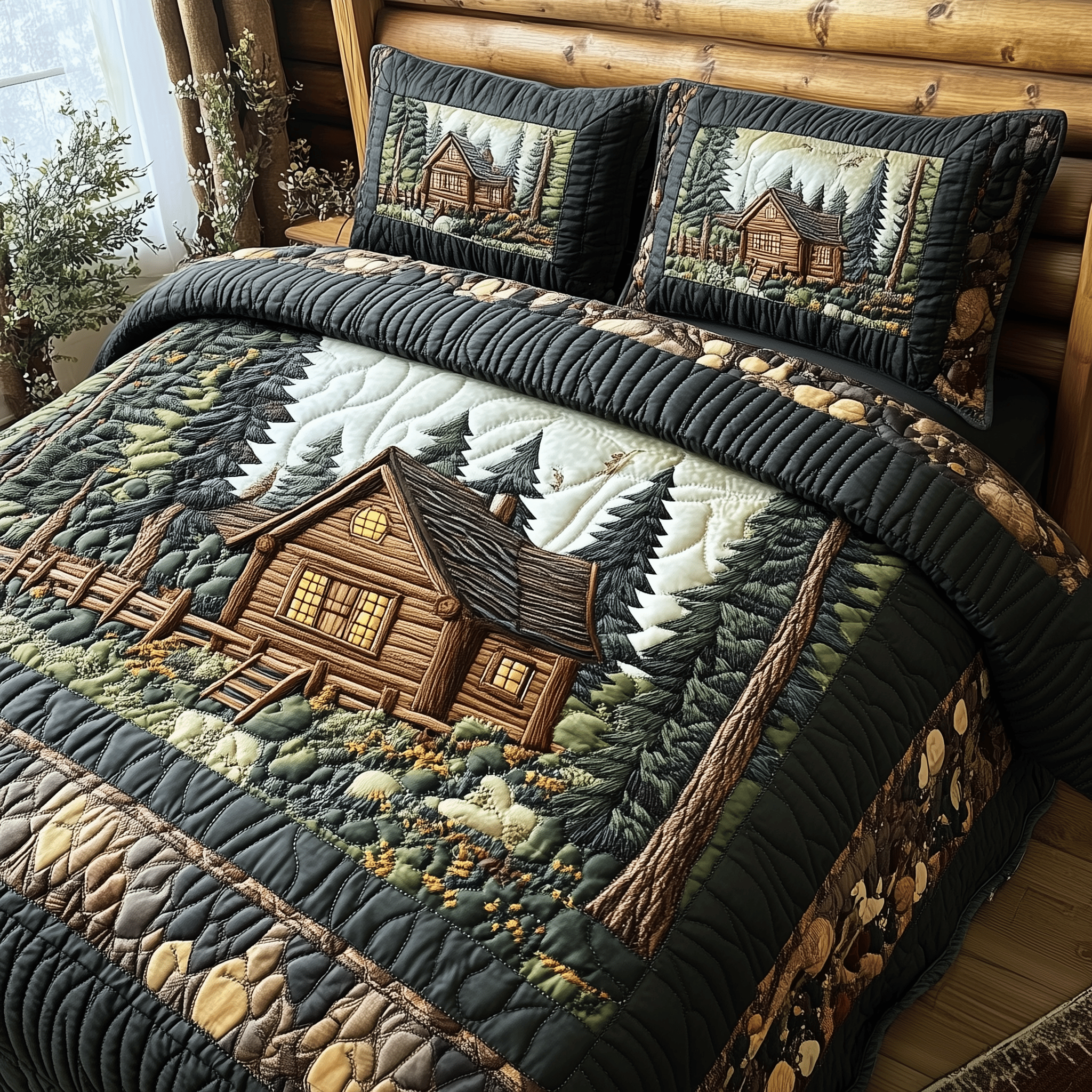 Cabin in Woods Quilted Bedding Set Duvet Cover Bedspread Set Item Father's Day Gifts For Husband