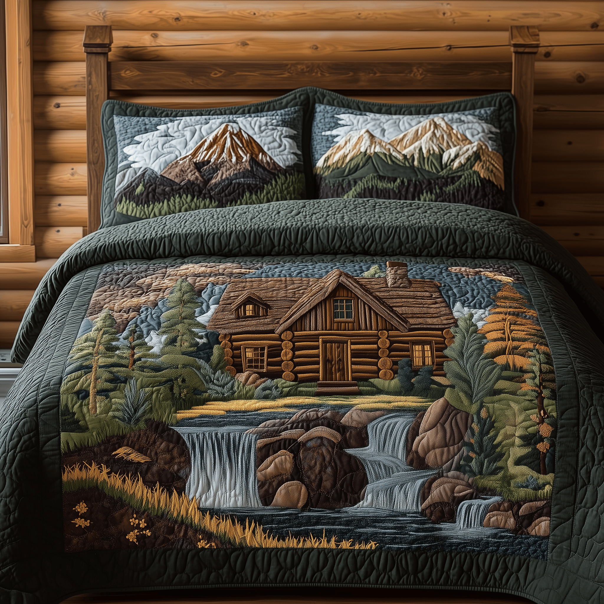 Cabin in Woods Quilted Bedding Set Duvet Cover Bedspread Set Item Father's Day Presents