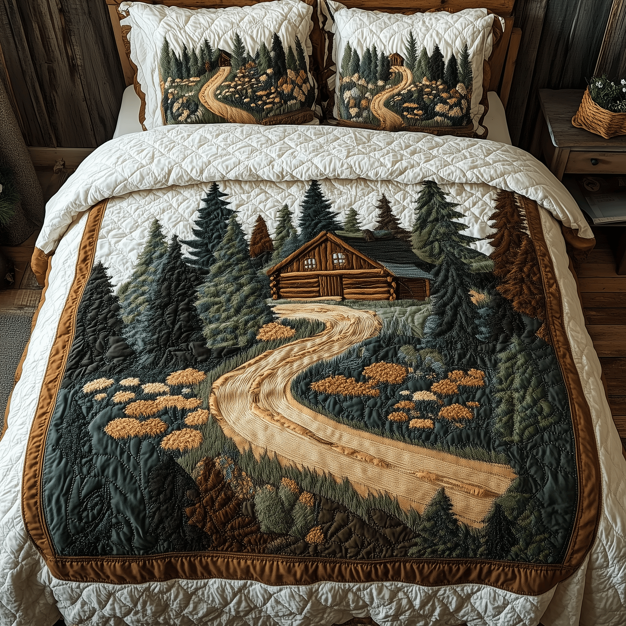 Cabin in Woods Quilted Bedding Set Duvet Cover Bedspread Set Item Perfect Father's Day Gifts
