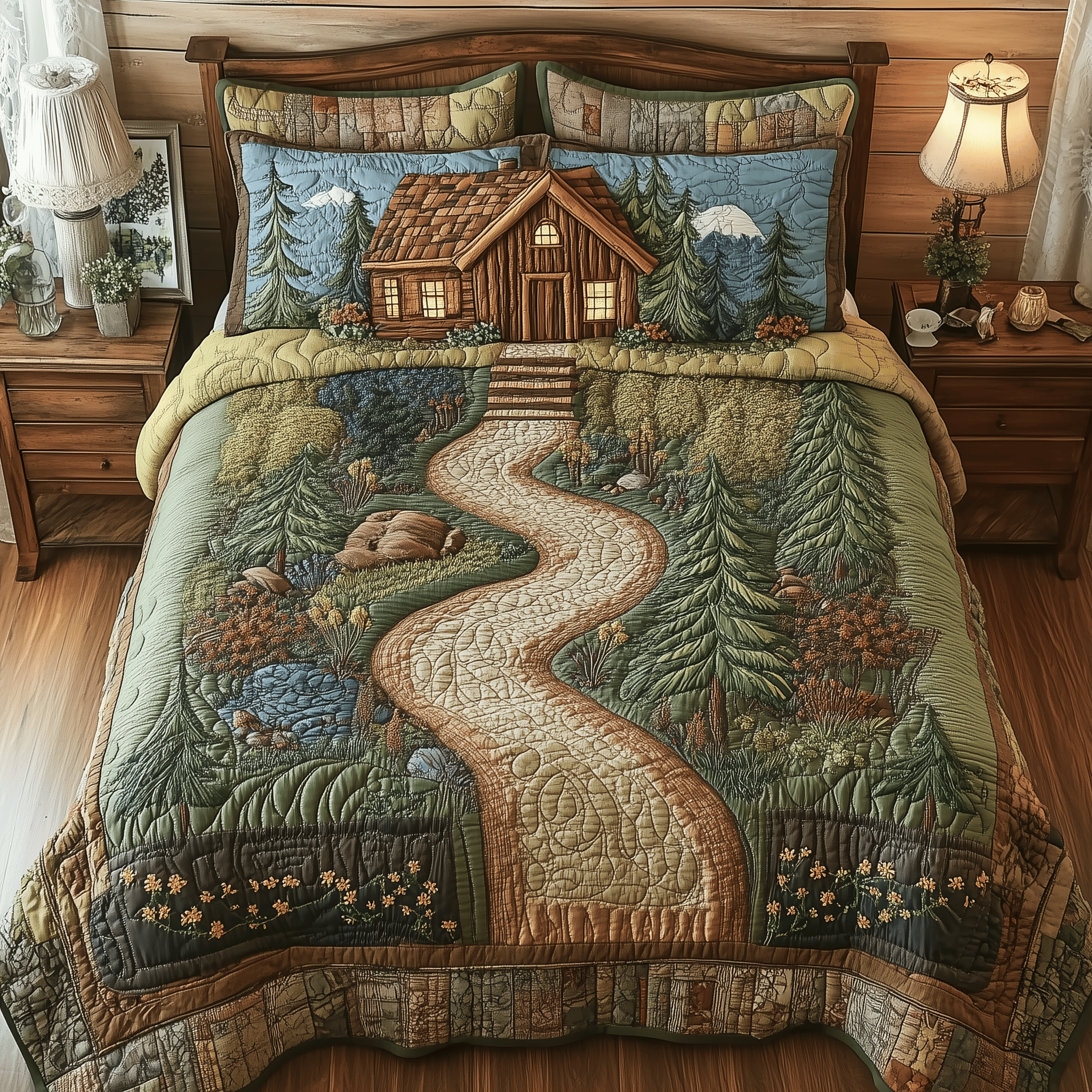 Cabin in Woods Quilted Bedding Set Duvet Cover Bedspread Set Item Stepdad Gifts For Father's Day