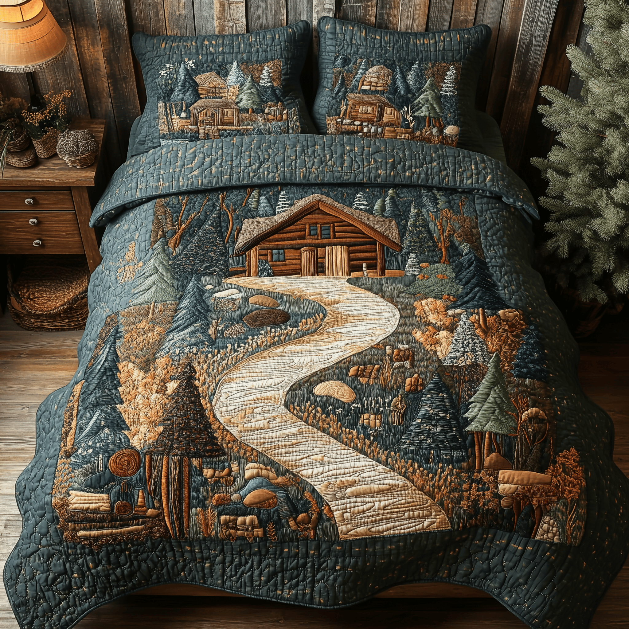 Cabin in Woods Quilted Bedding Set Duvet Cover Bedspread Set Item Top 10 Father's Day Gifts