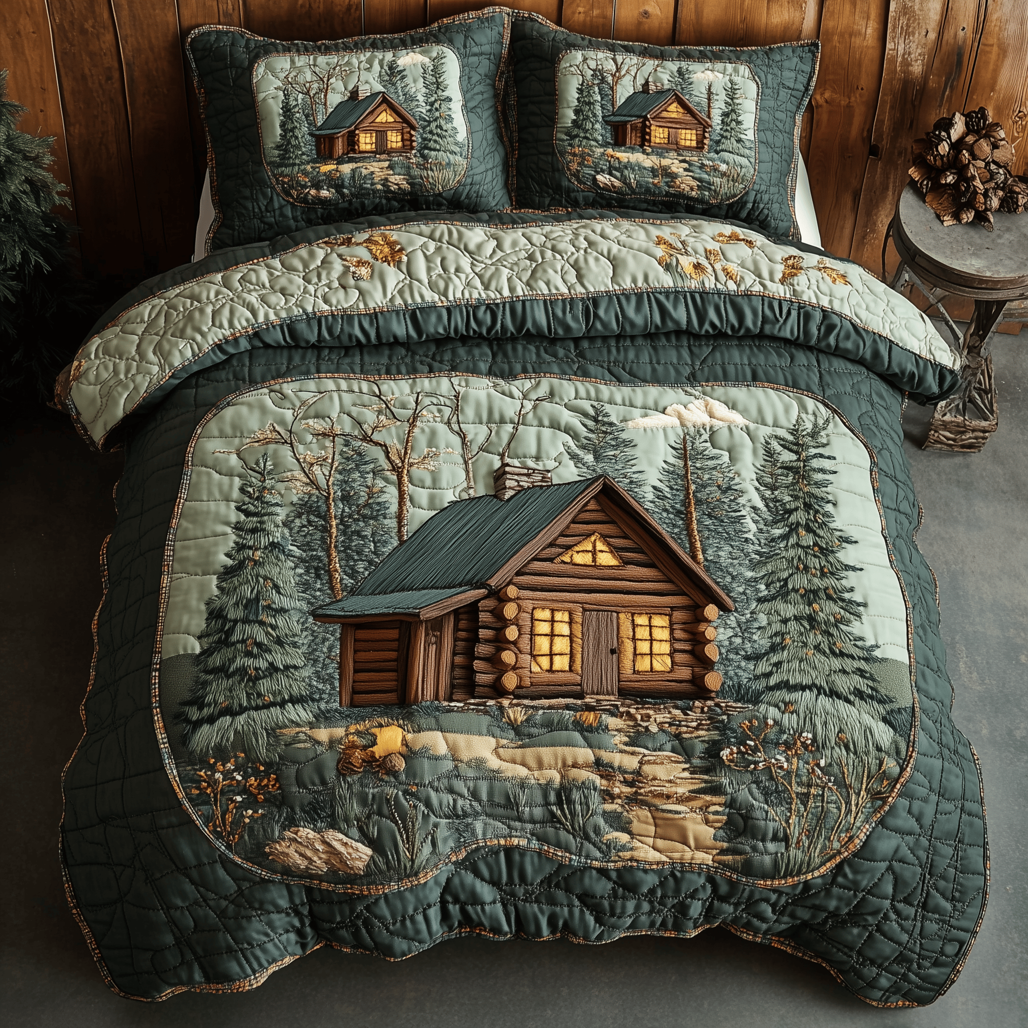Cabin in Woods Quilted Bedding Set Duvet Cover Bedspread Set Item Top Father's Day Gifts