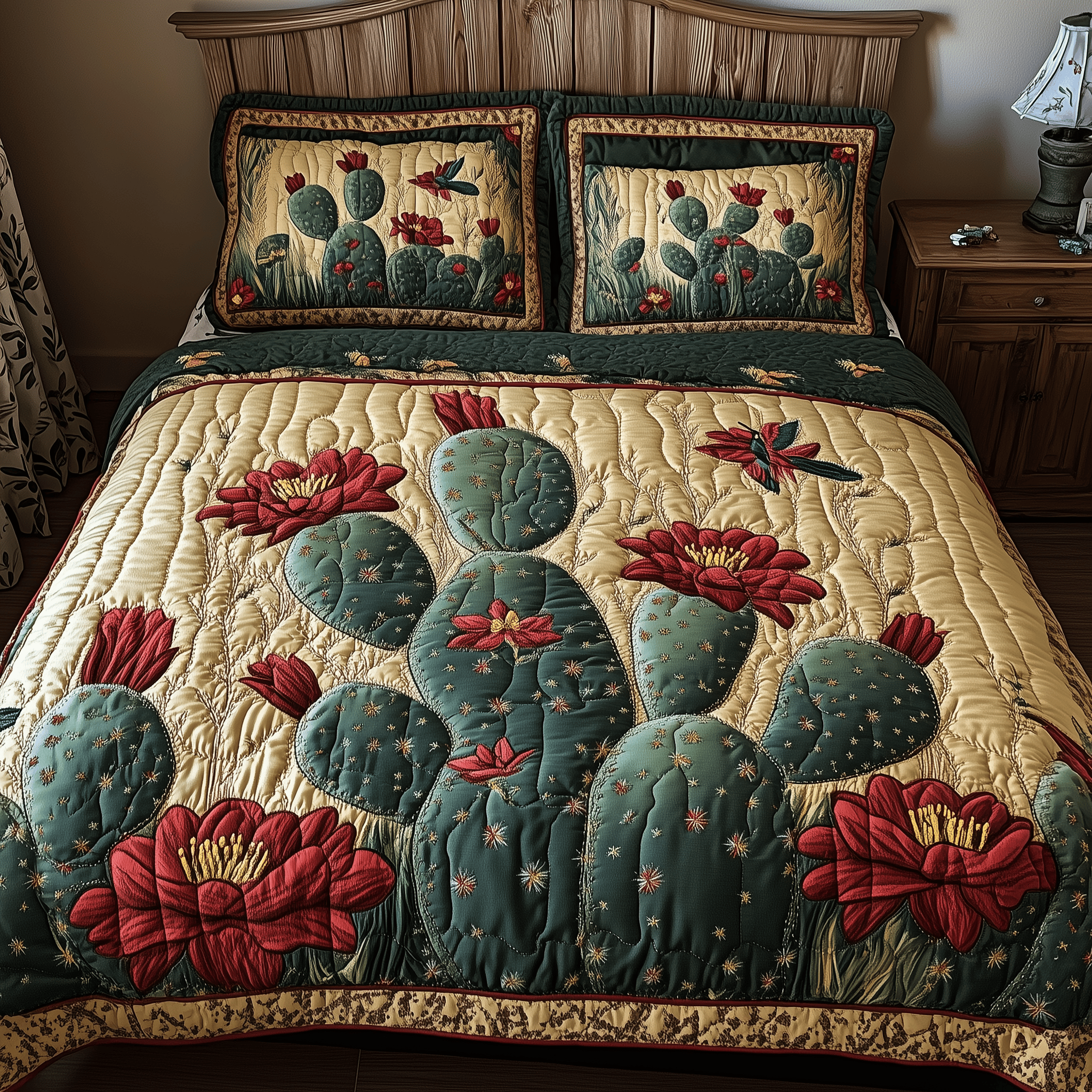 Cactus Dreamer Quilted Bedding Set Valentine Duvet Cover Set Cactus Birthday Gift