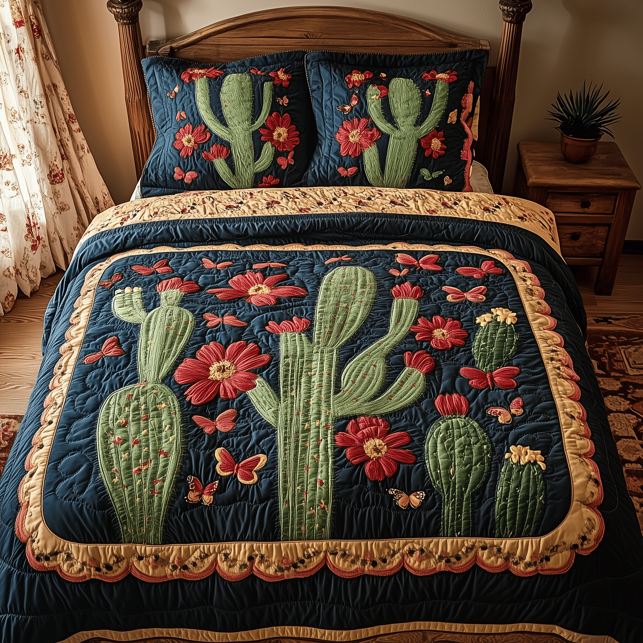 Cactus Dreamer Quilted Bedding Set Valentine Duvet Cover Set Cactus For Birthday Gift