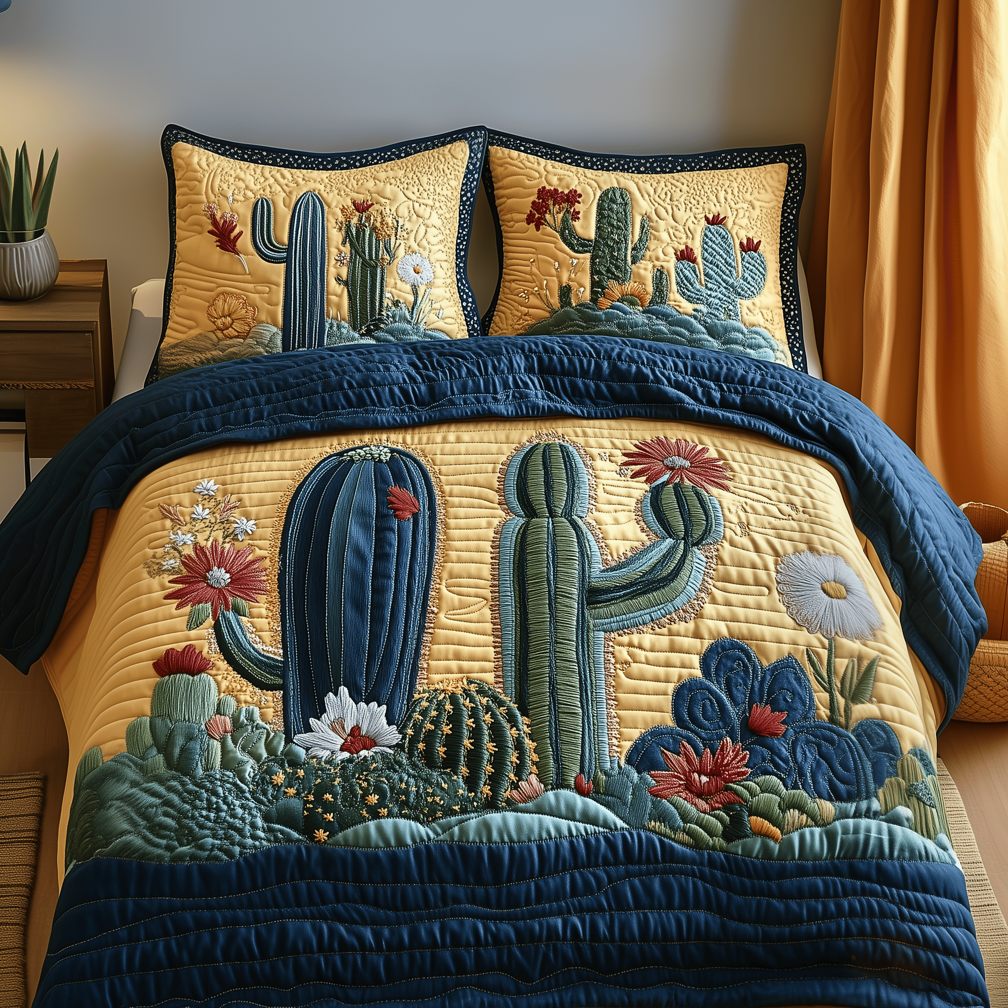 Cactus Haven Quilted Bedding Set Awesome Duvet Cover Bedspread Set Cactus Housewarming Gift