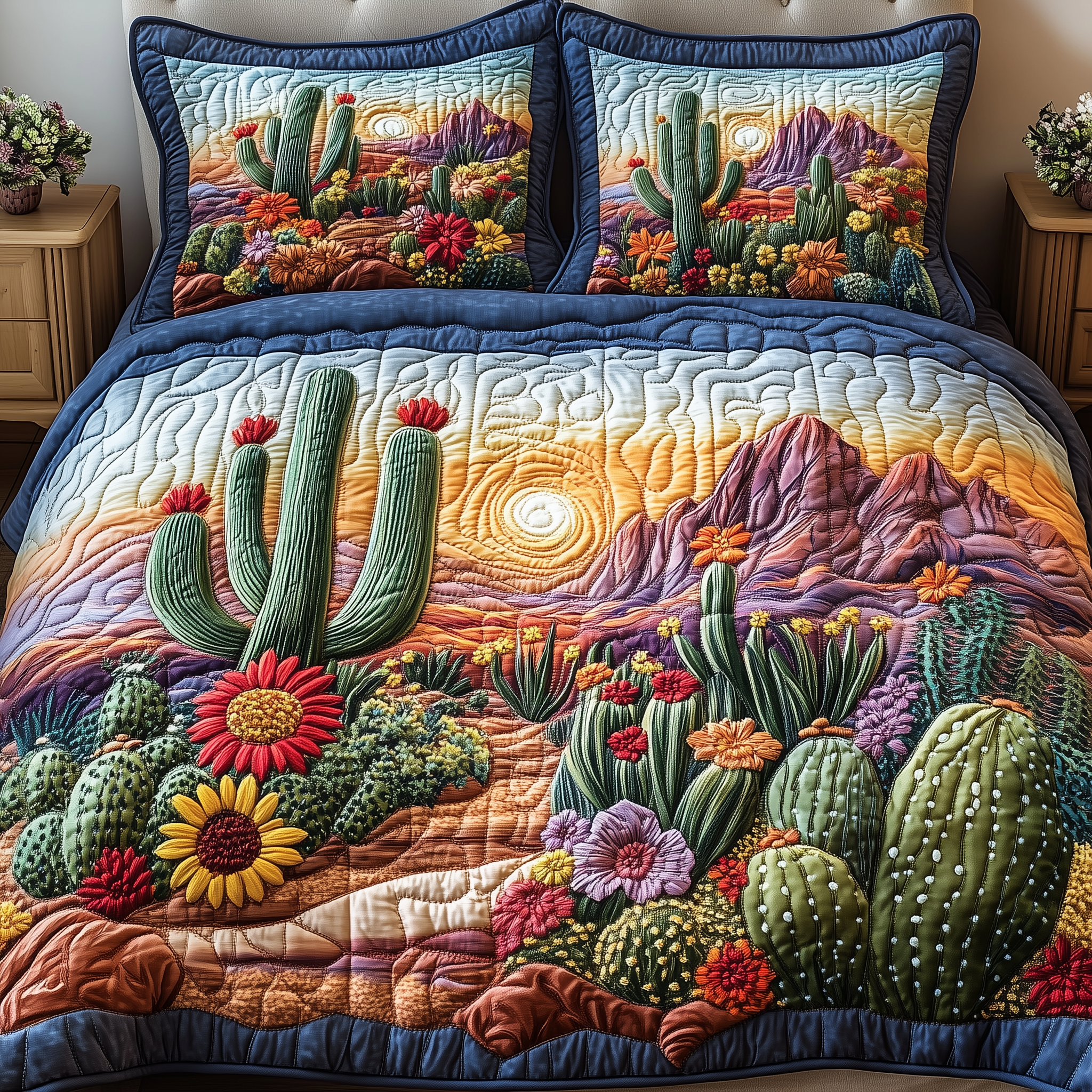 Cactus Haven Quilted Bedding Set Awesome Duvet Cover Bedspread Set Cute Mothers Day Gifts