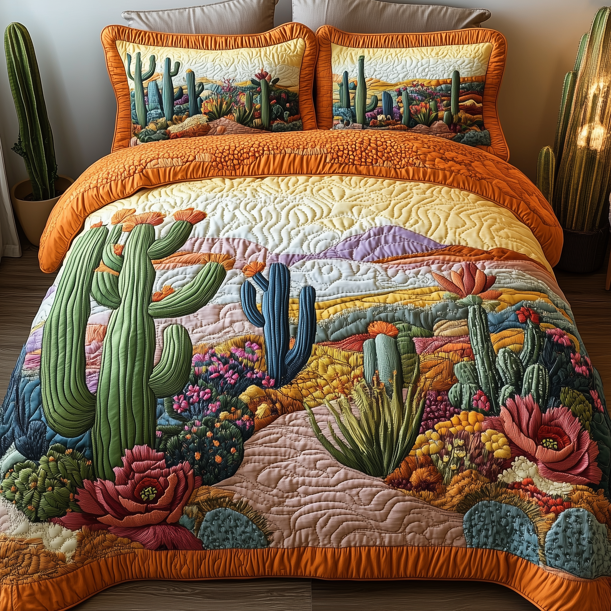 Cactus Haven Quilted Bedding Set Awesome Duvet Cover Bedspread Set Excellent Mother' Day Gifts