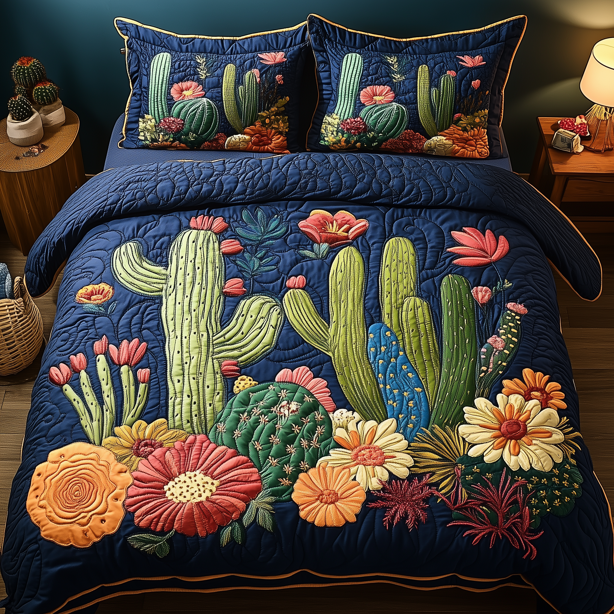 Cactus Haven Quilted Bedding Set Awesome Duvet Cover Bedspread Set Gifts For Cactus Lovers