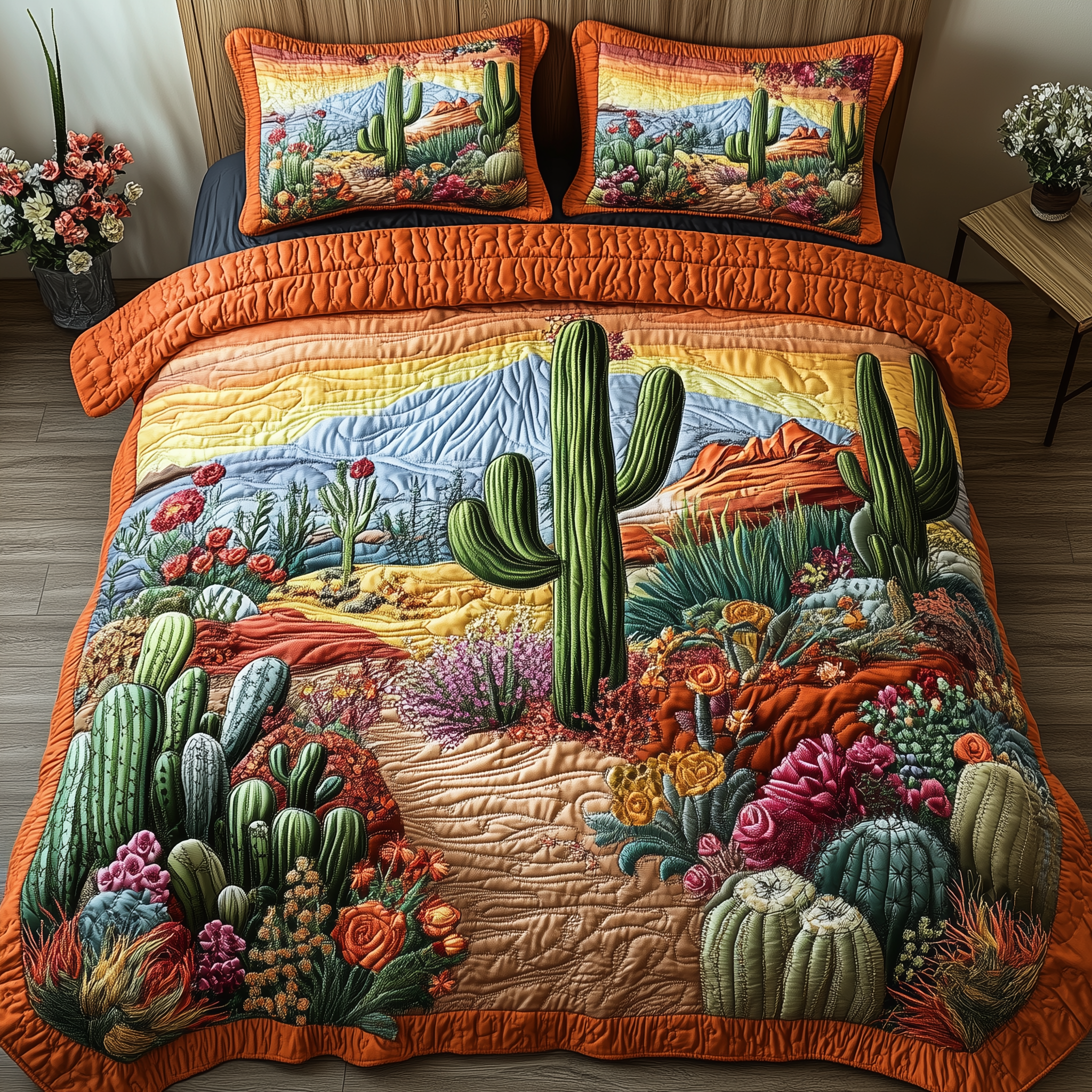 Cactus Haven Quilted Bedding Set Awesome Duvet Cover Bedspread Set Good Gifts For Mom Birthday