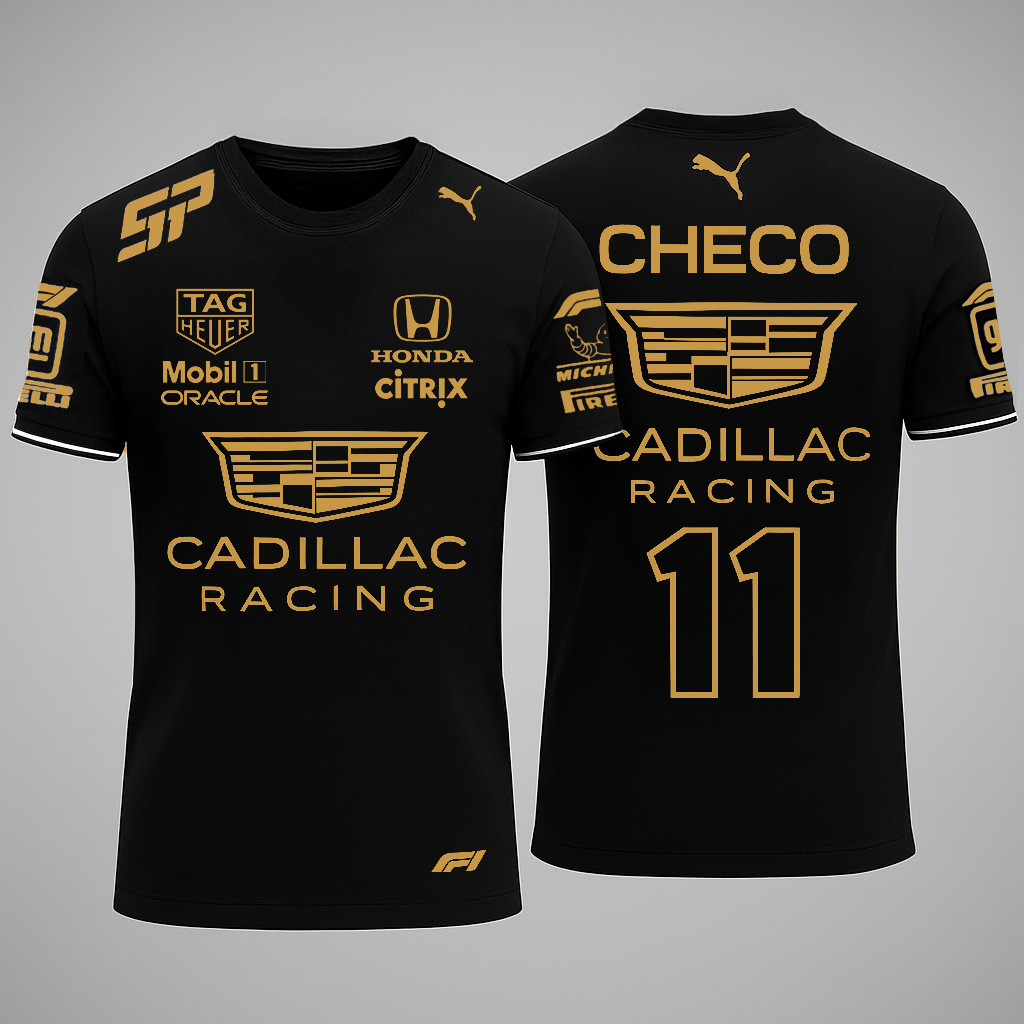Cadillac Sergio Checo Perez Merch Gold Checo 11 Cadillac Racing T-Shirt Fans Gifts For Husband