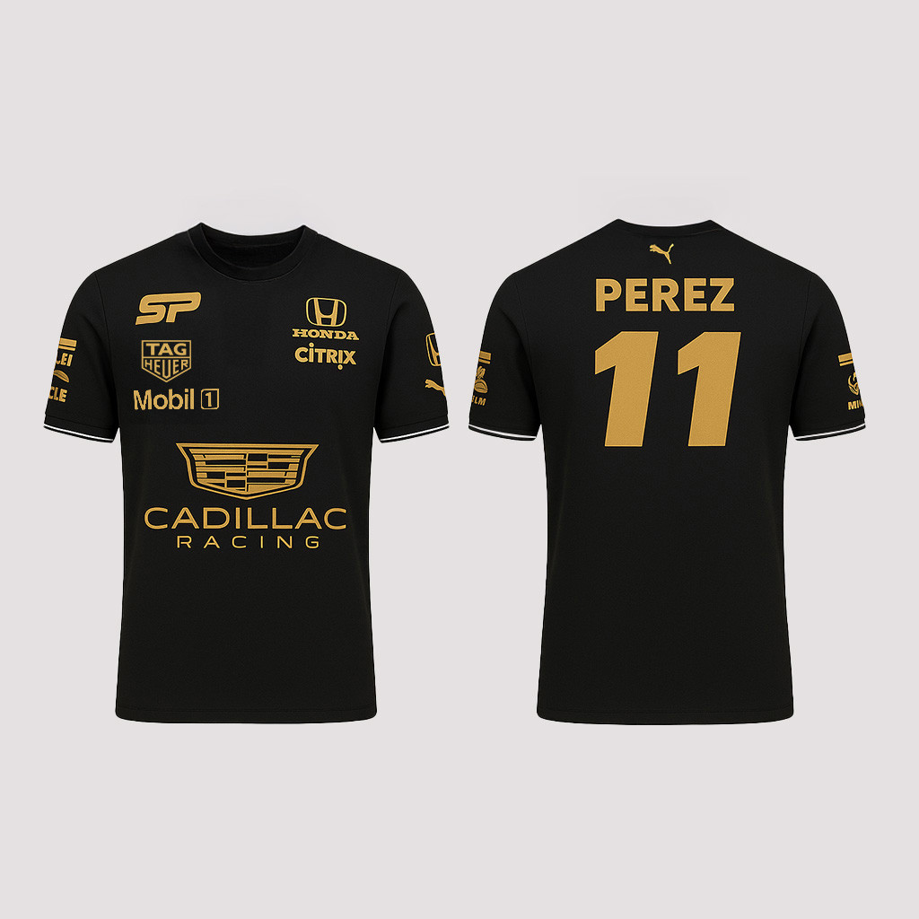 Cadillac Sergio Checo Perez Merch Gold Perez 11 Cadillac Racing T-Shirt Fans Gifts For Boyfriend