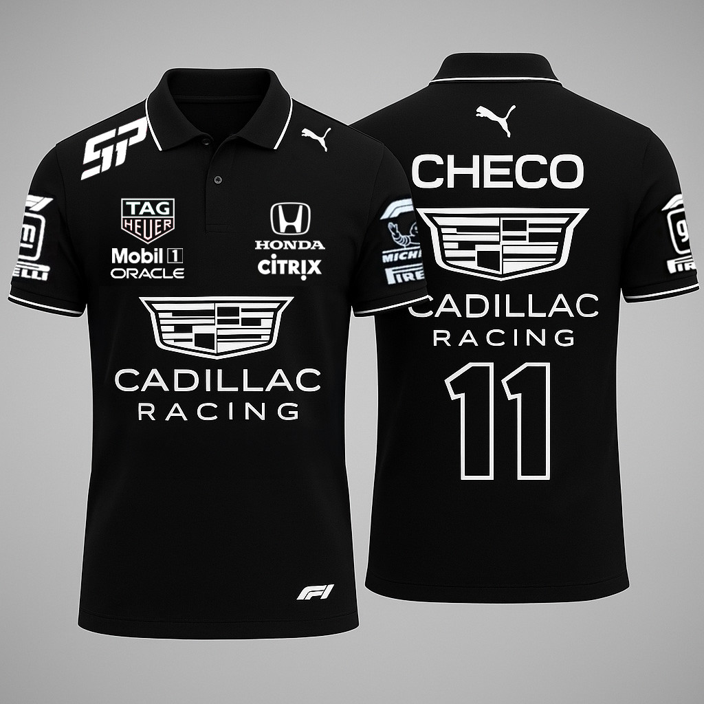 Cadillac Sergio Checo Perez Merch Silver Polo Shirt Gifts For Racing Lovers For Dad
