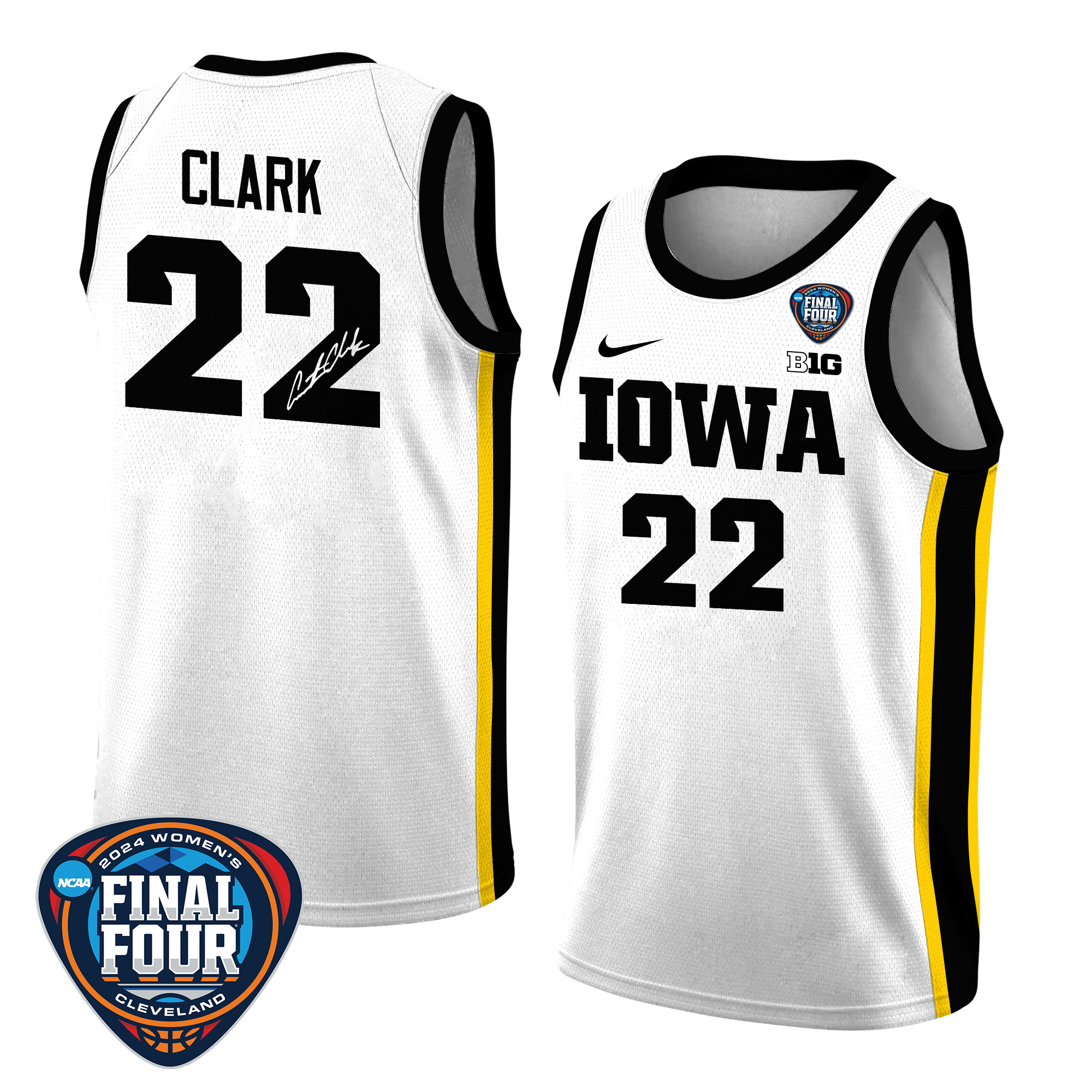 Caitlin Clark 22 Signed Iowa Hawkeyes 2024 Final Four Women's Basketball Jersey - Unisex Jersey - White - JS986