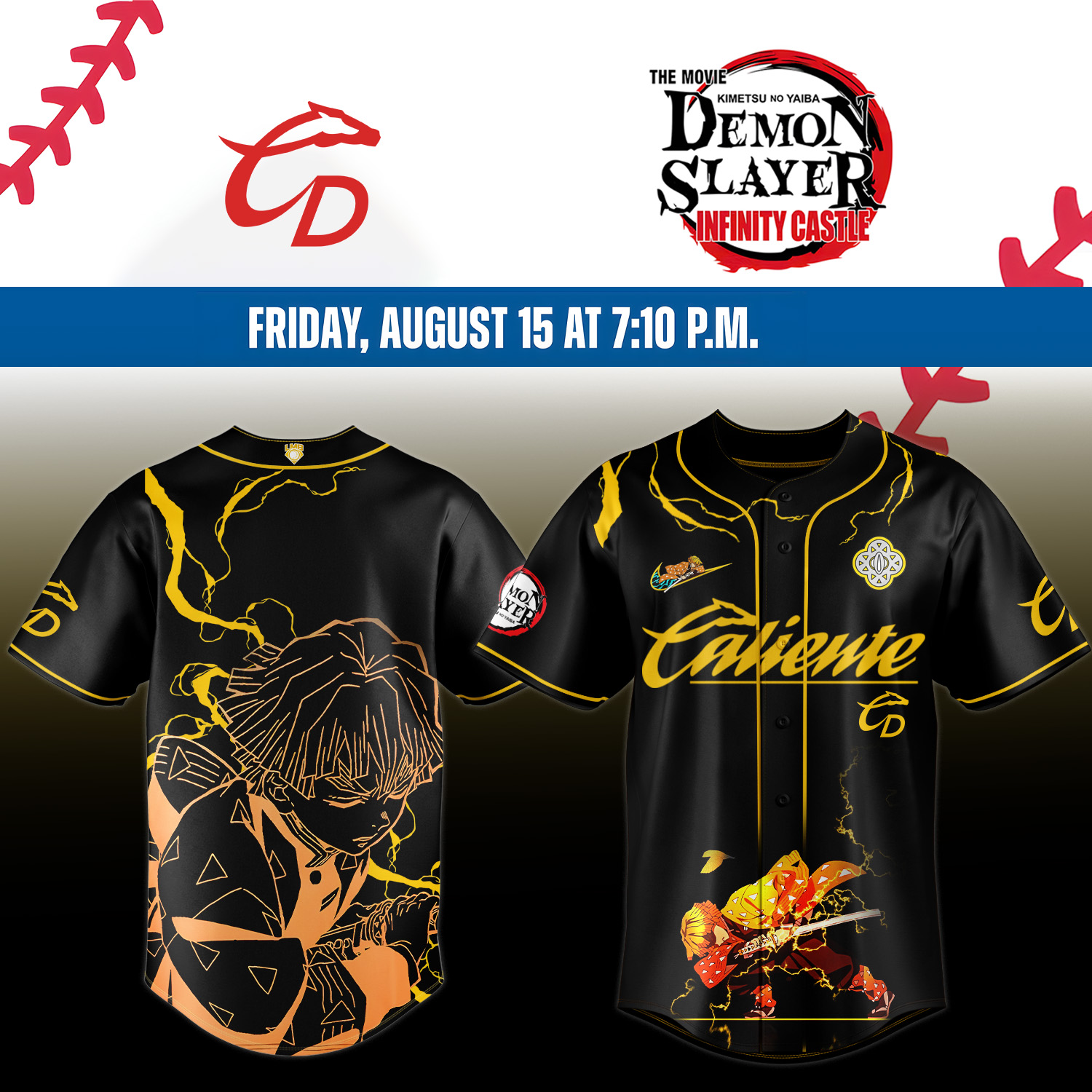 Caliente de Durango X Demon Slayer Agatsuma Zenitsu Jersey Gift Ideas For Baseball Players
