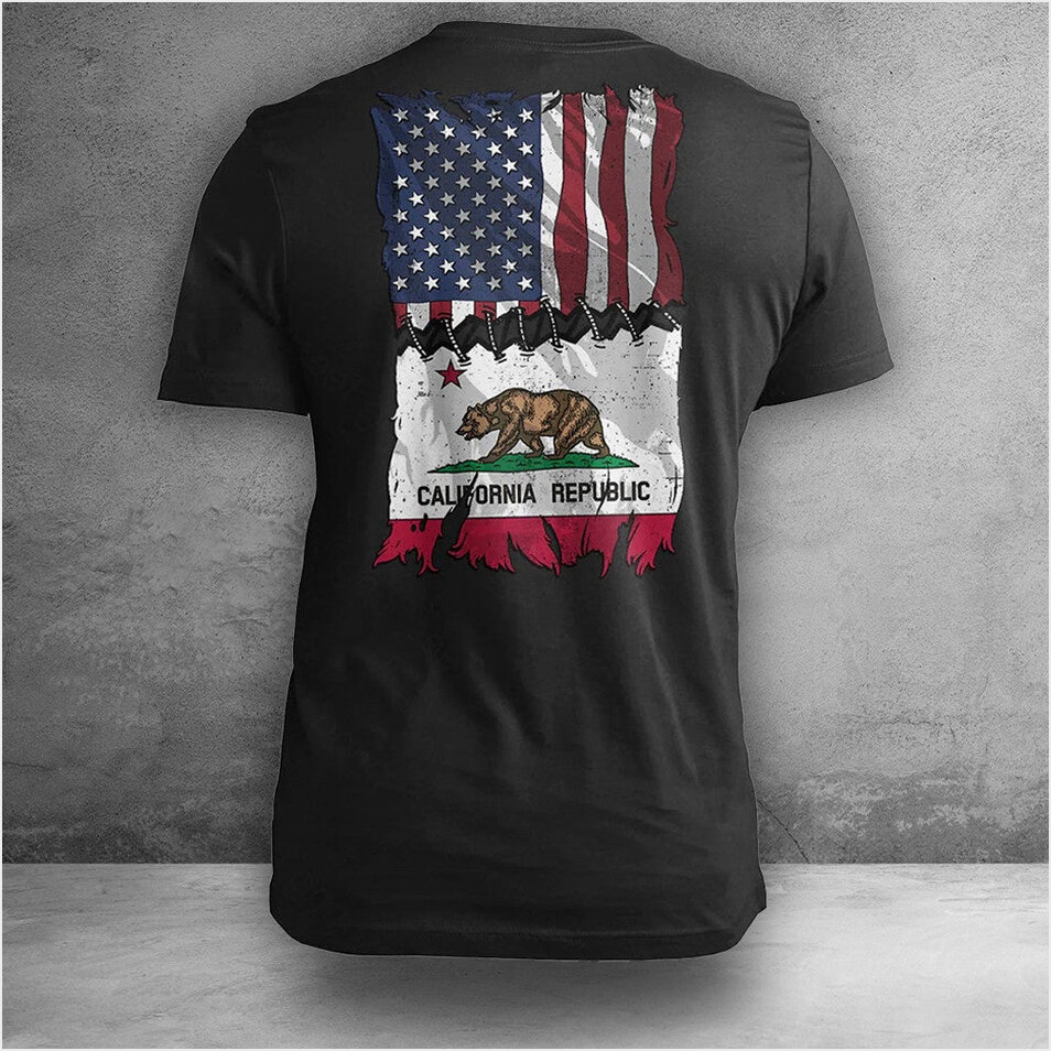 California Stitch Flag USA California T-Shirt Patriotic Graphic Tees Gift Ideas For Siblings