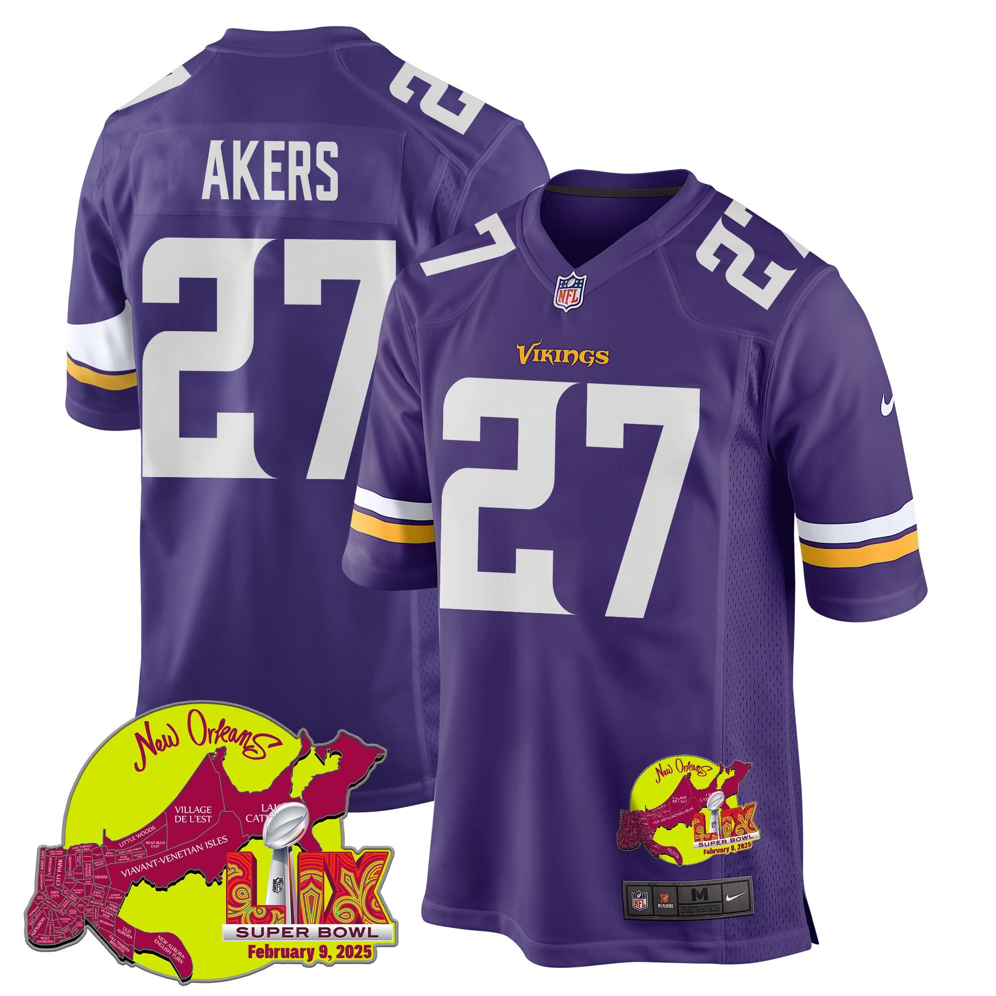 Cam Akers 27 Minnesota Vikings Super Bowl LIX New Orleans Patch Game Men Jersey - Purple - JS423