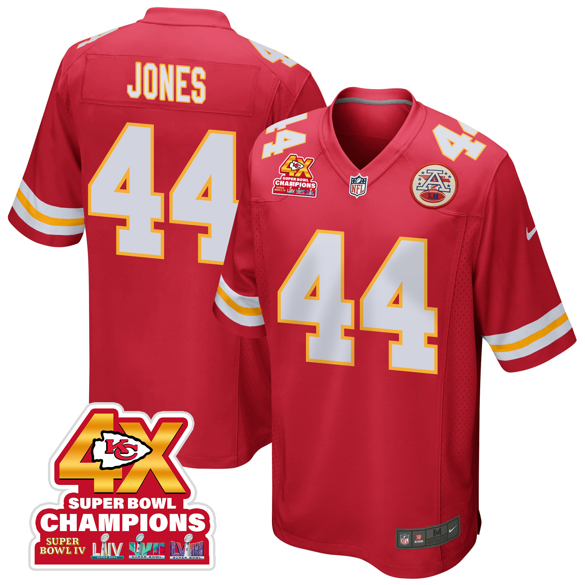 Cam Jones 44 Kansas City Chiefs Super Bowl LVIII Champions 4X Game Men Jersey - Red - JSDV664