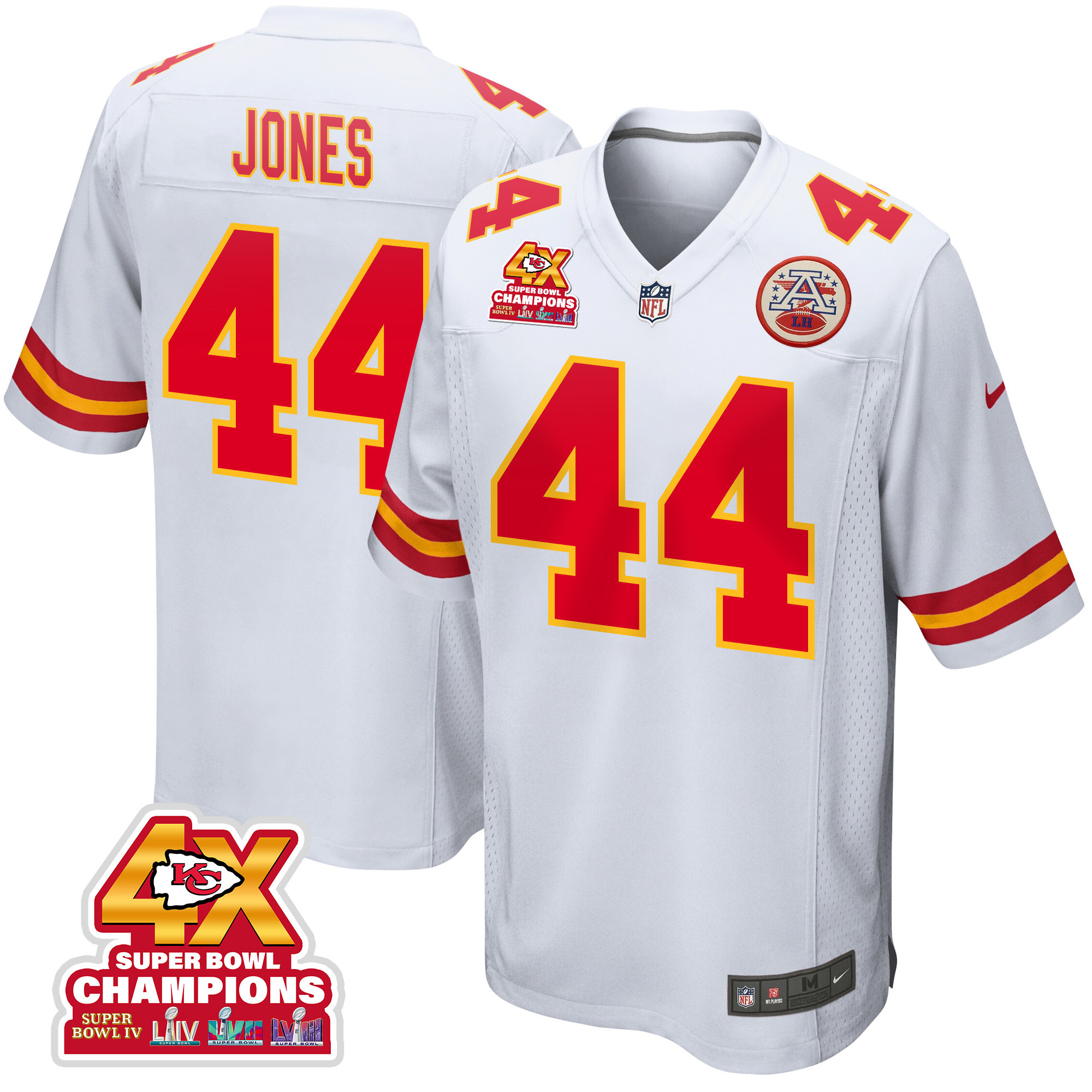 Cam Jones 44 Kansas City Chiefs Super Bowl LVIII Champions 4X Game Men Jersey - White - JSDV786