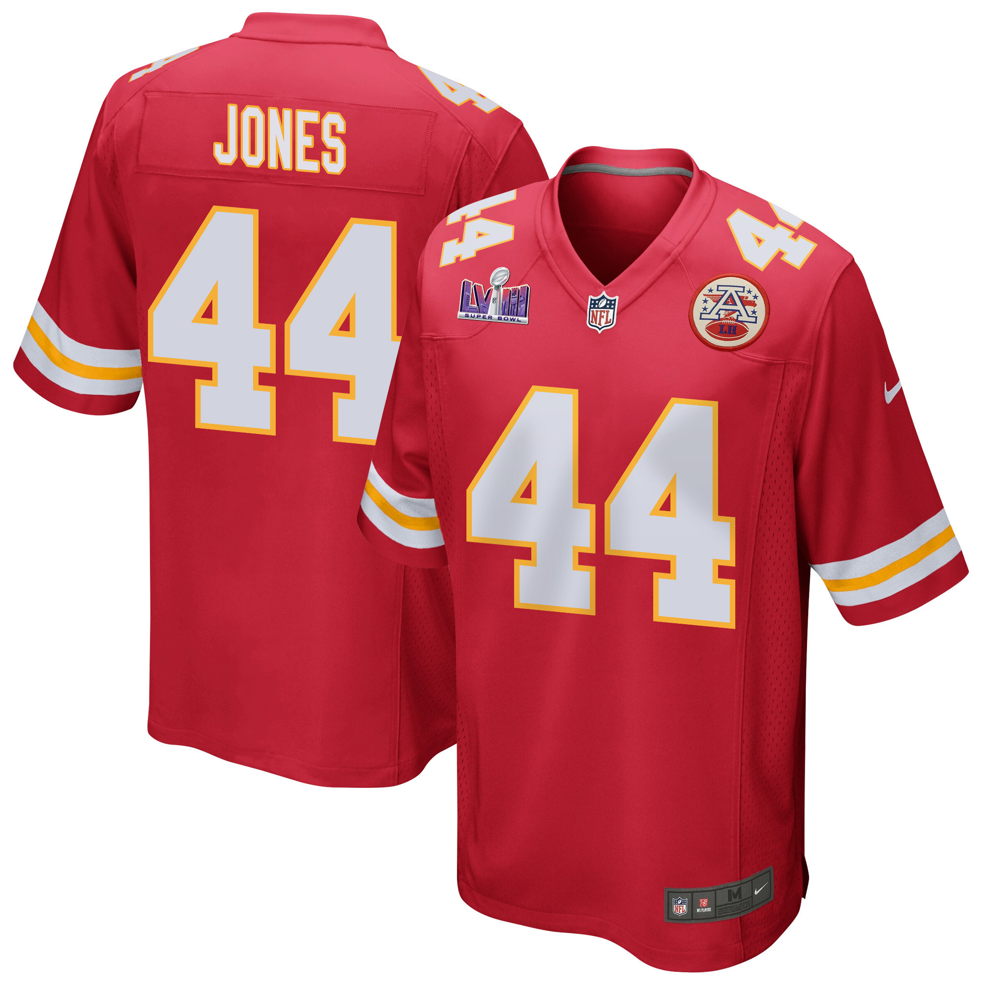 Cam Jones 44 Kansas City Chiefs Super Bowl LVIII Patch Game Men Jersey - Red - JSDV777
