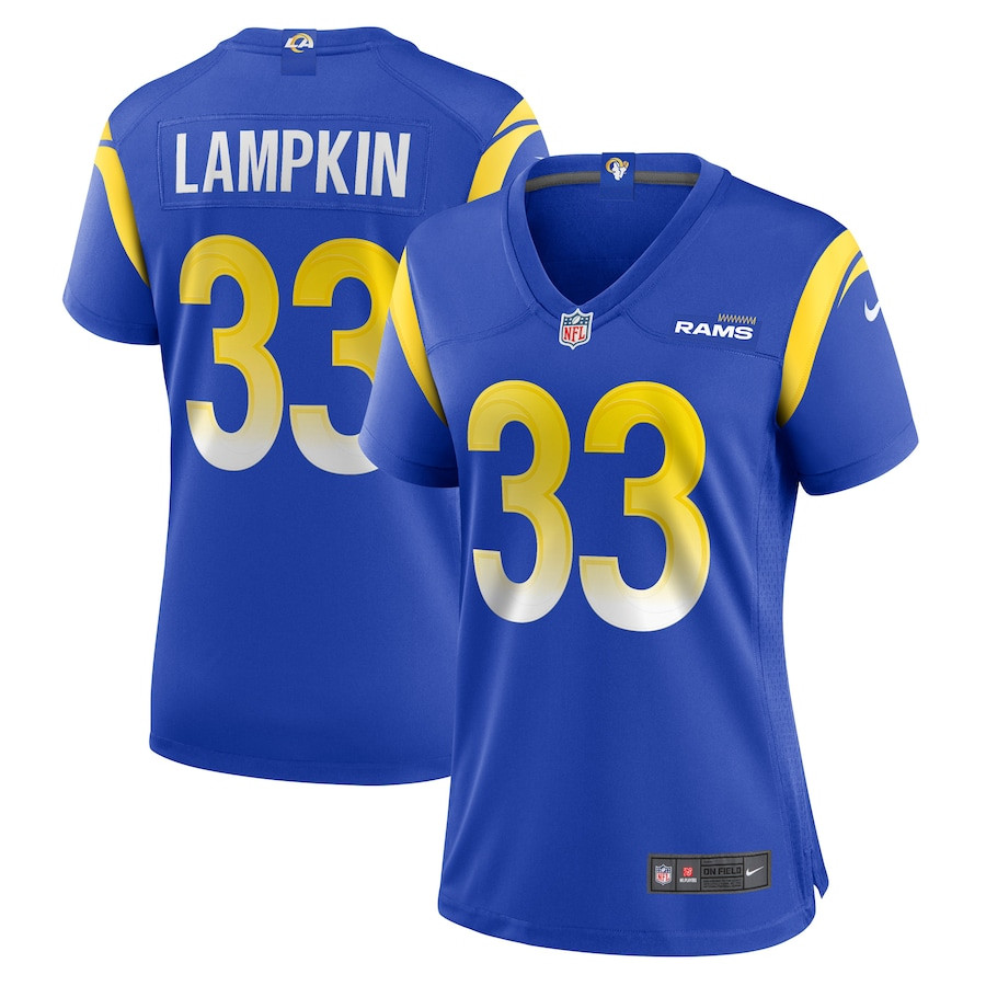Cam Lampkin 33 Los Angeles Rams Women's Game Jersey - Royal - JS369