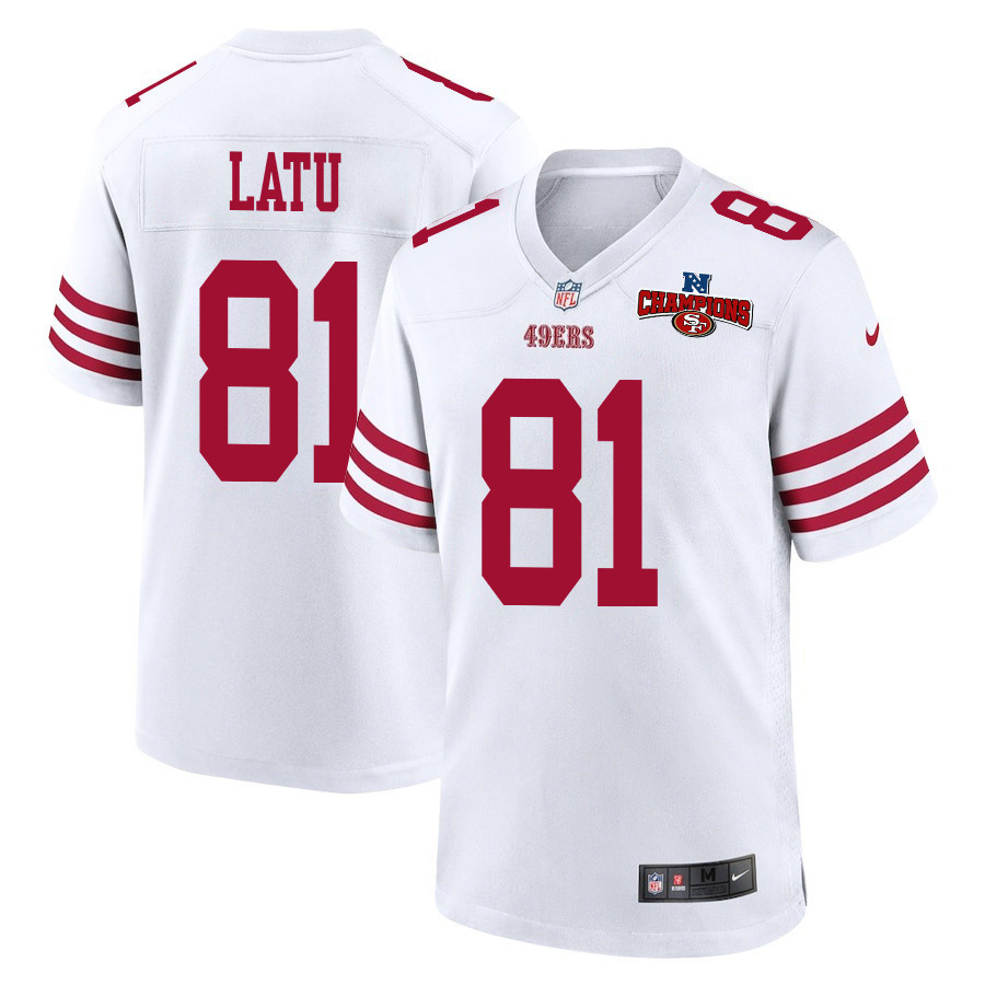Cameron Latu 81 San Francisco 49ers NFC Champions Patch Game Men Jersey - White - JSDV768