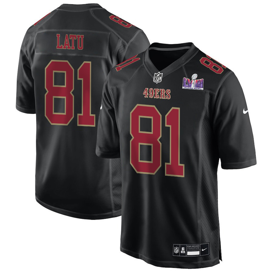 Cameron Latu 81 San Francisco 49ers Super Bowl LVIII Patch Fashion Game Men Jersey - Carbon Black - JSDV881