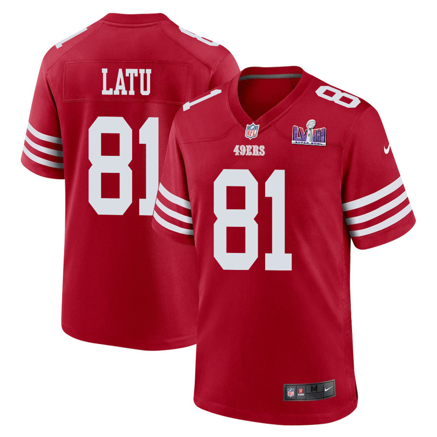 Cameron Latu 81 San Francisco 49ers Super Bowl LVIII Patch Game Men Jersey - Scarlet - JSDV997