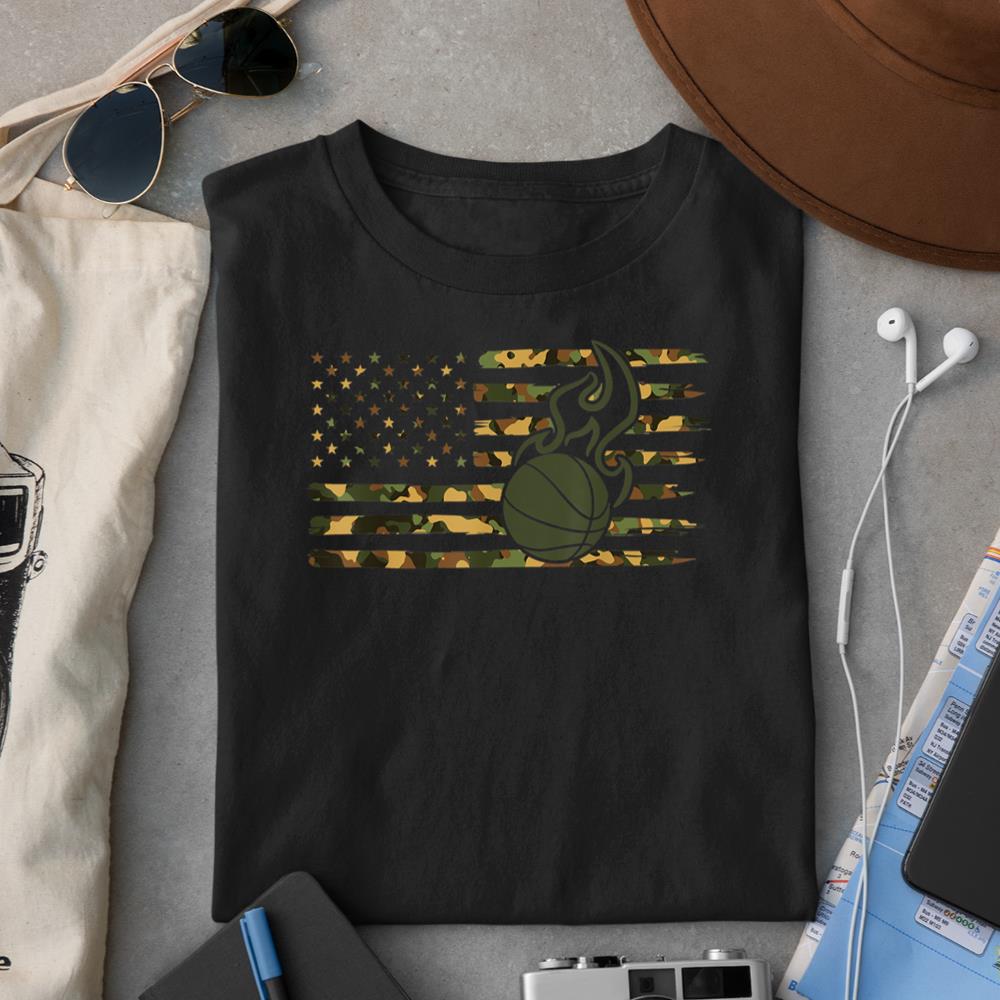 Camo USA Flag Basketball - American Flag Basketball T-Shirt