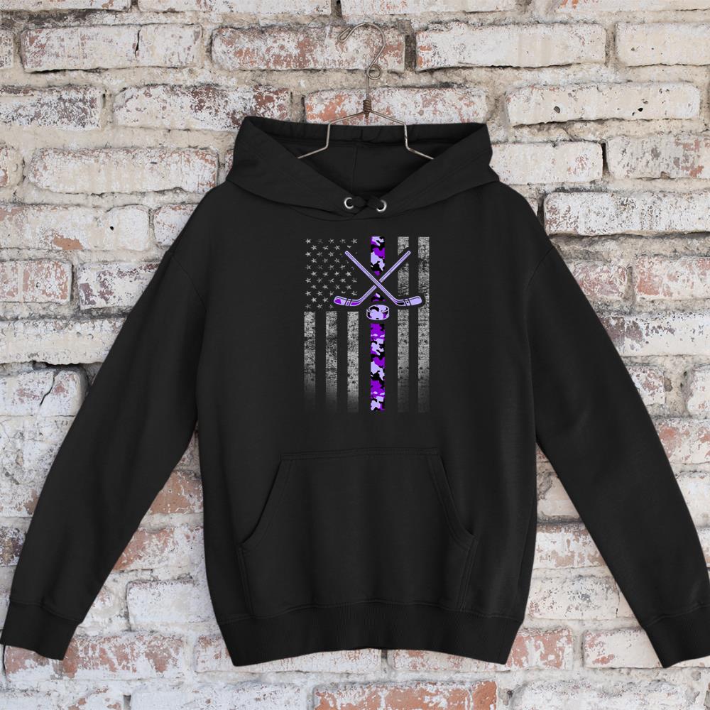 Camouflage Hockey Flag - Military Hockey Purple Camo Hoodie