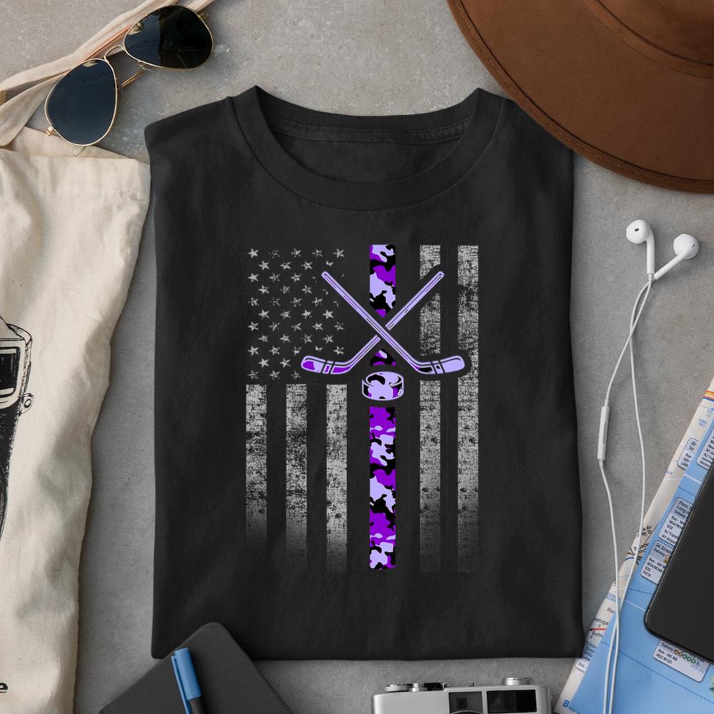 Camouflage Hockey Flag - Military Hockey Purple Camo T-Shirt
