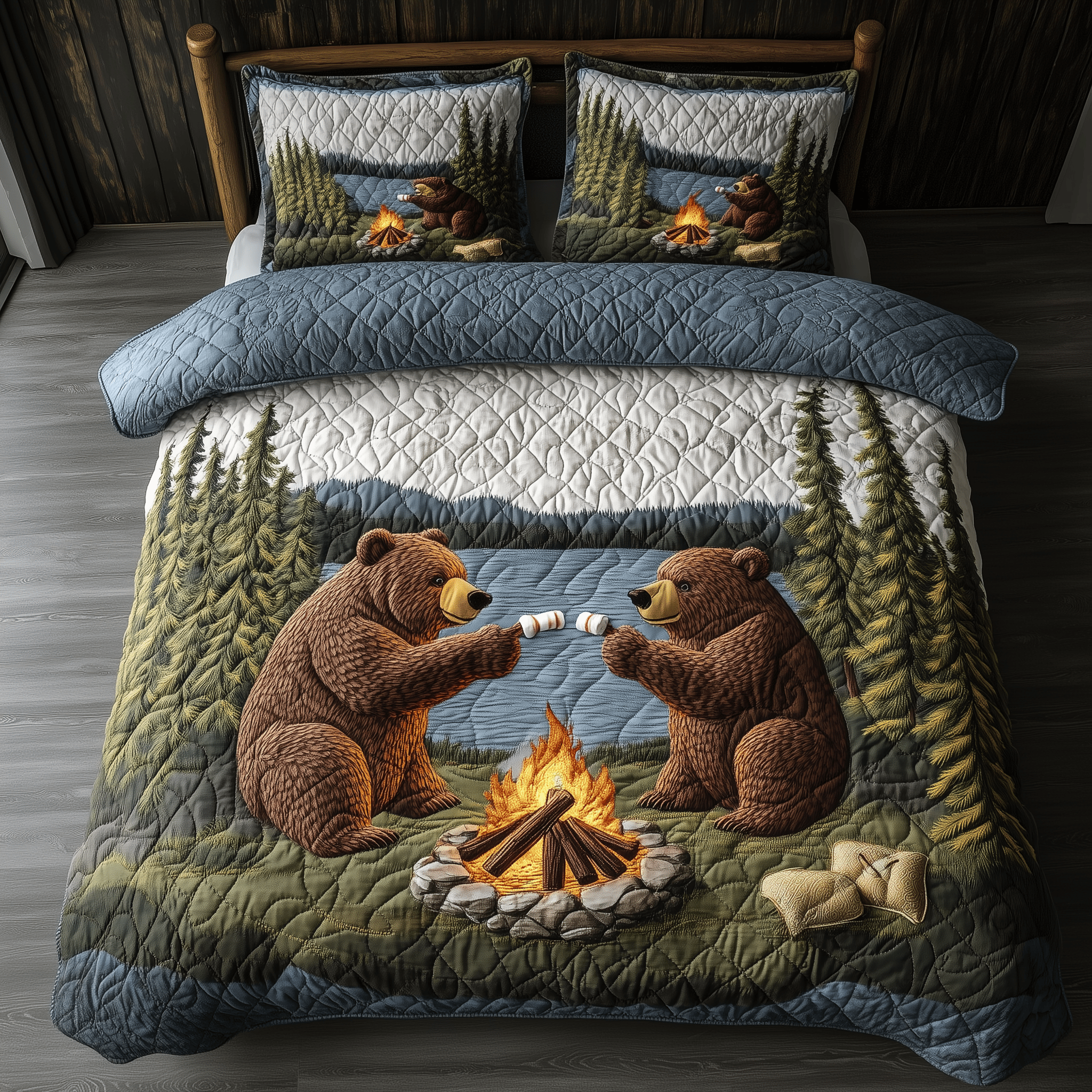Camping Bear Quilted Bedding Set Best Valentine'S Day Bear Themed Gifts