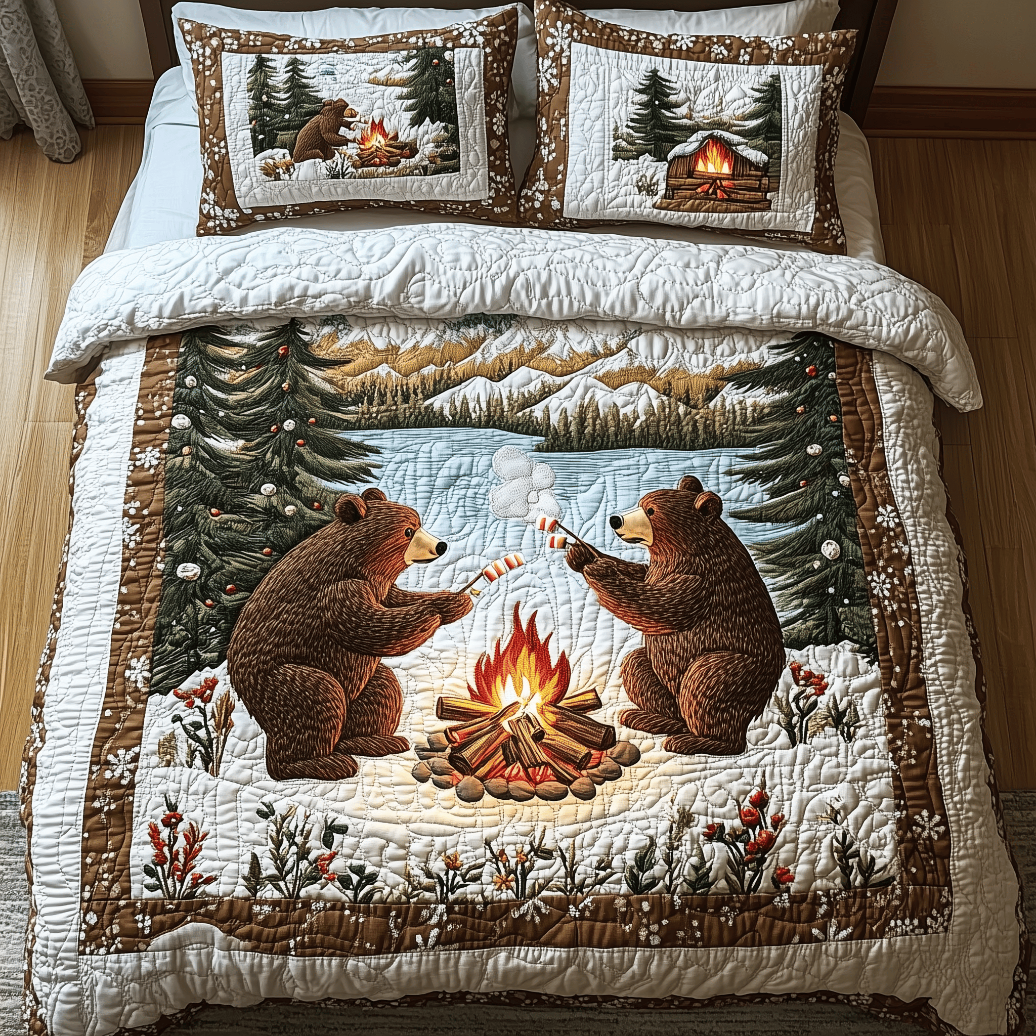 Camping Bear Quilted Bedding Set Best Valentine'S Day Best Gifts For Girlfriend