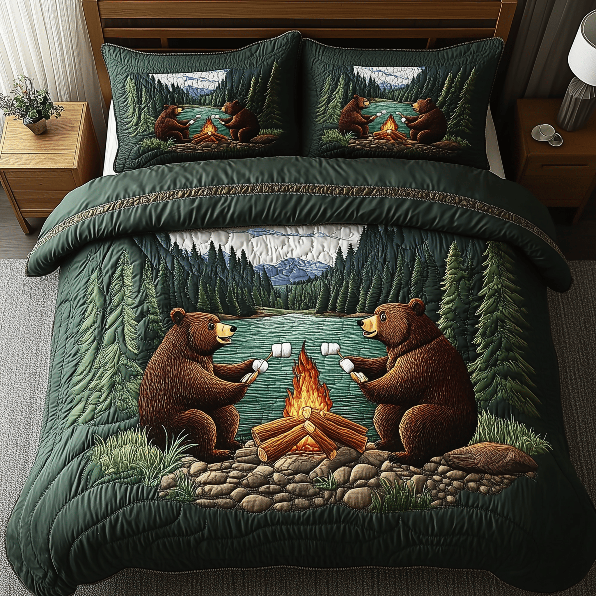 Camping Bear Quilted Bedding Set Best Valentine'S Day Best Gifts For Mom