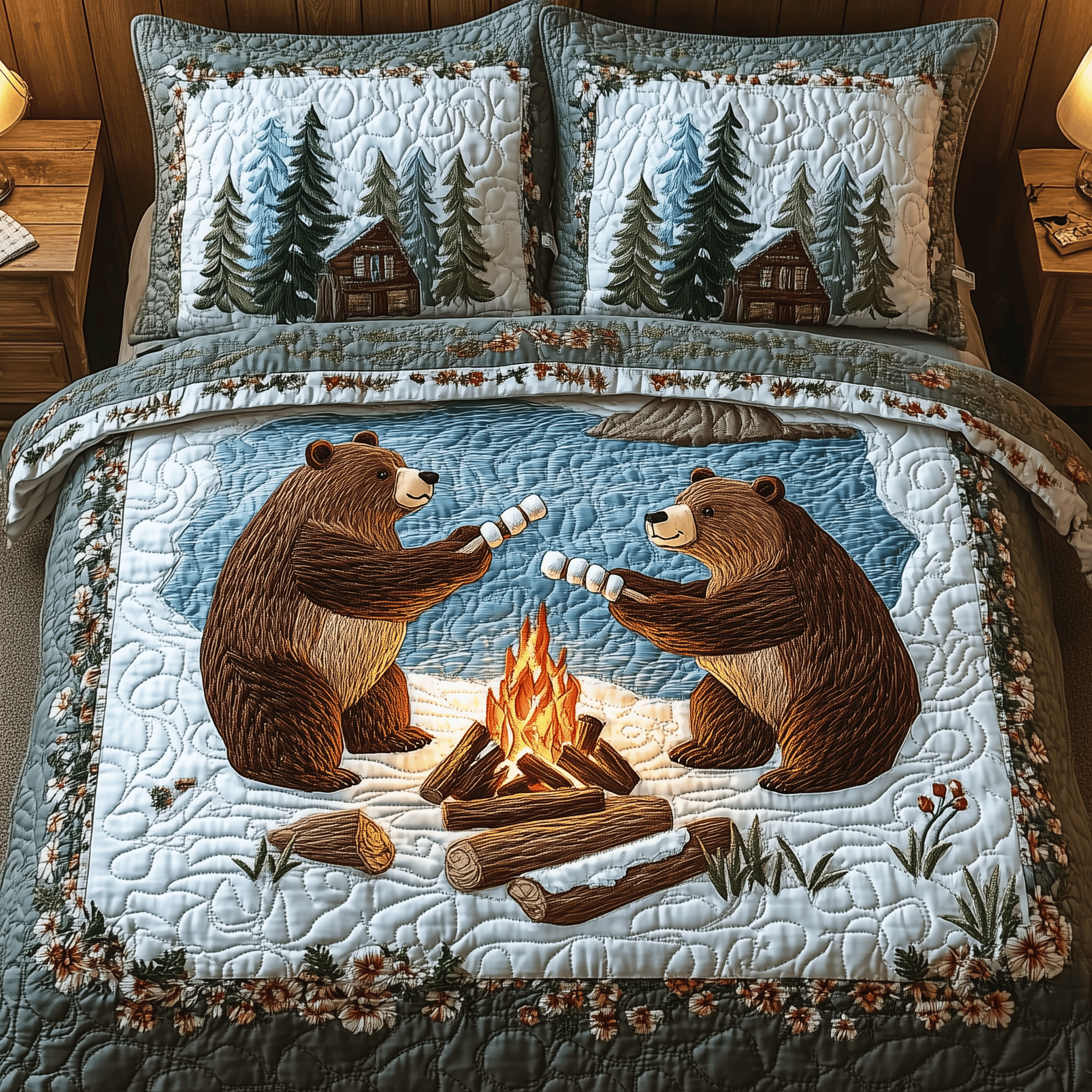 Camping Bear Quilted Bedding Set Best Valentine'S Day Best Gifts For Wife