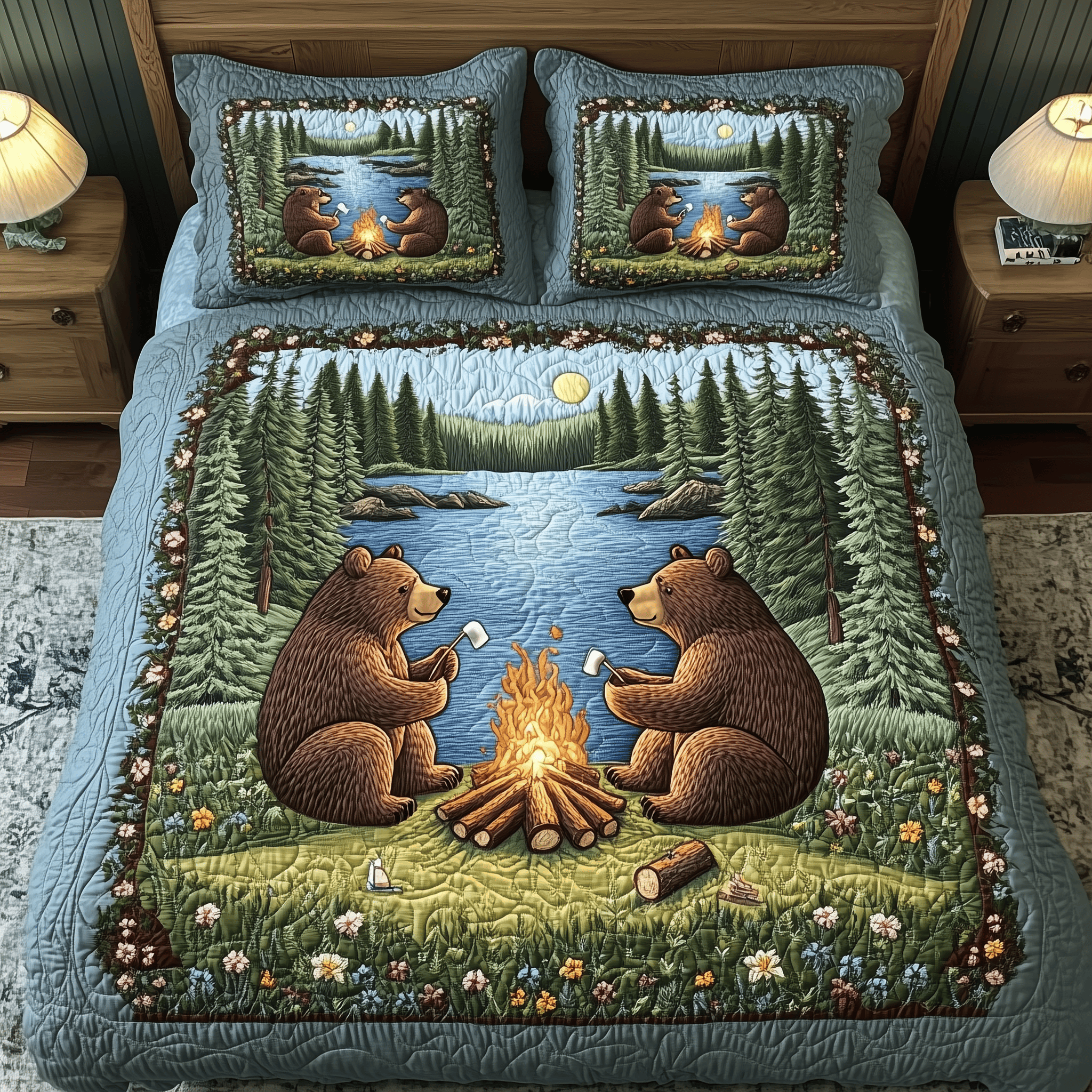Camping Bear Quilted Bedding Set Best Valentine'S Day Gift Ideas For Bear Lovers