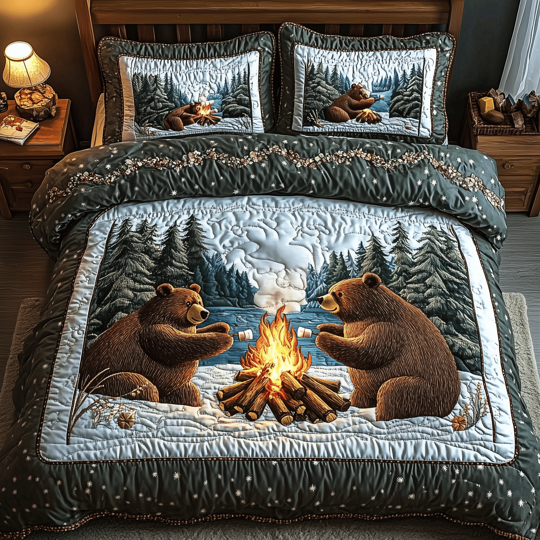 Camping Bear Quilted Bedding Set Best Valentine'S Day Gifts For My Wife