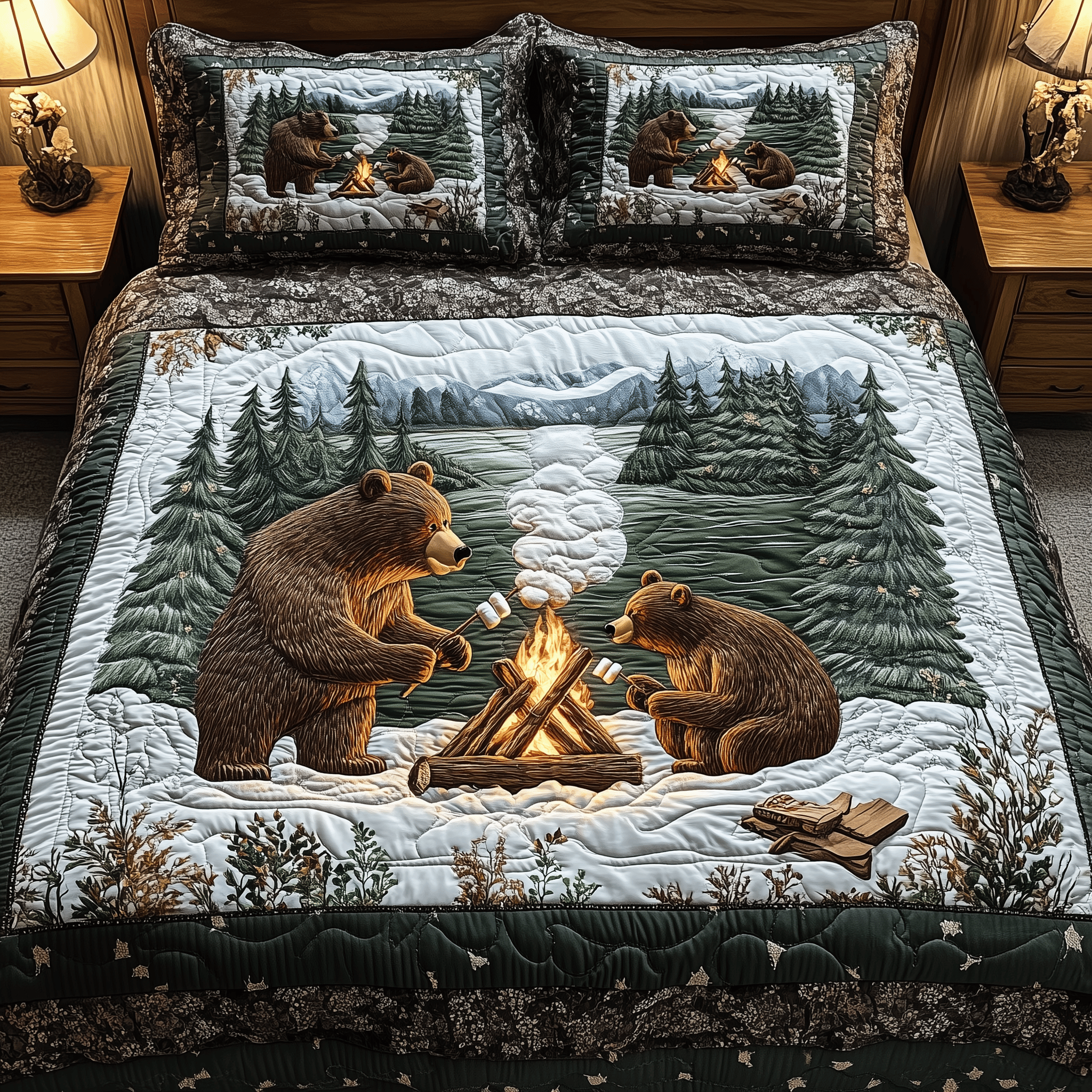 Camping Bear Quilted Bedding Set Best Valentine'S Day Good Gifts For Girlfriend