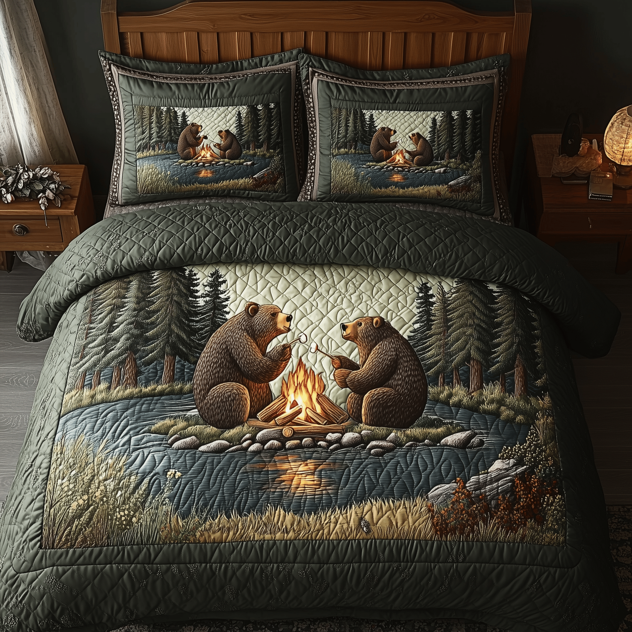 Camping Bear Quilted Bedding Set Best Valentine'S Day Presents For Mum