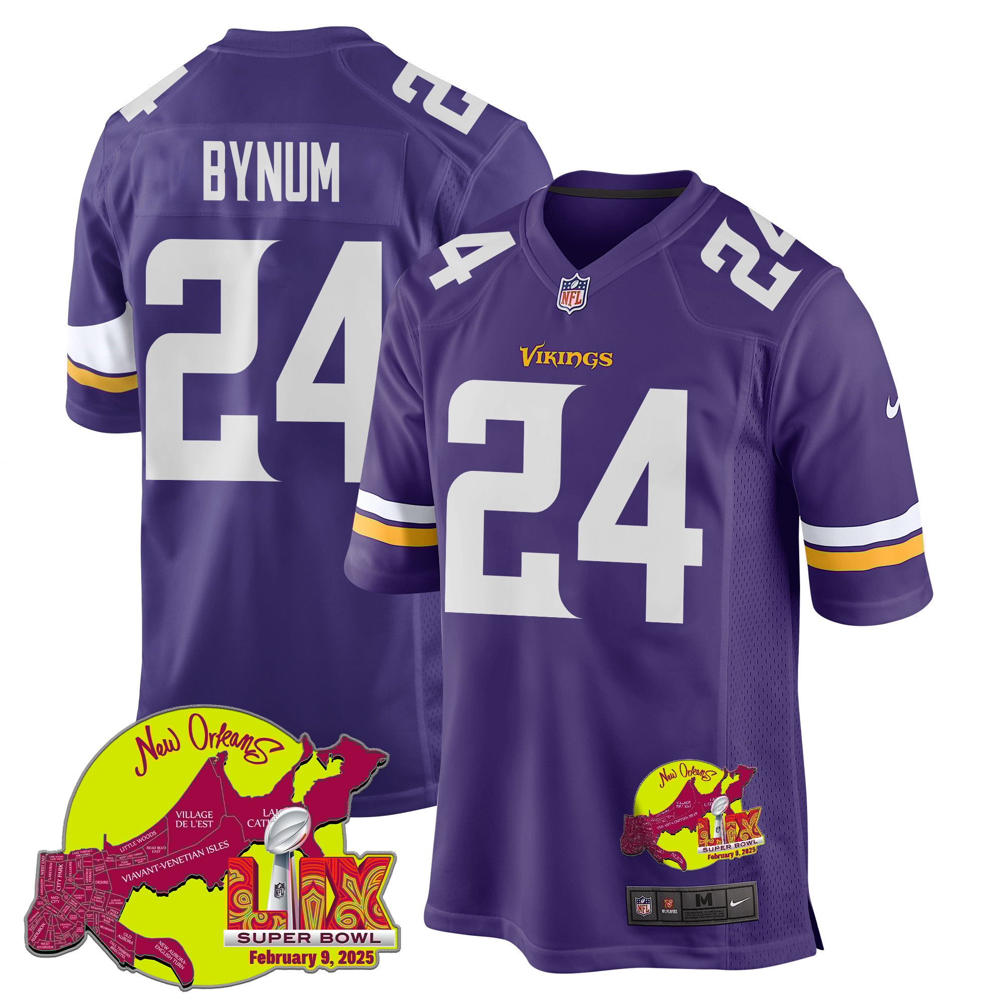 Camryn Bynum 24 Minnesota Vikings Super Bowl LIX New Orleans Patch Game Men Jersey - Purple - JS126